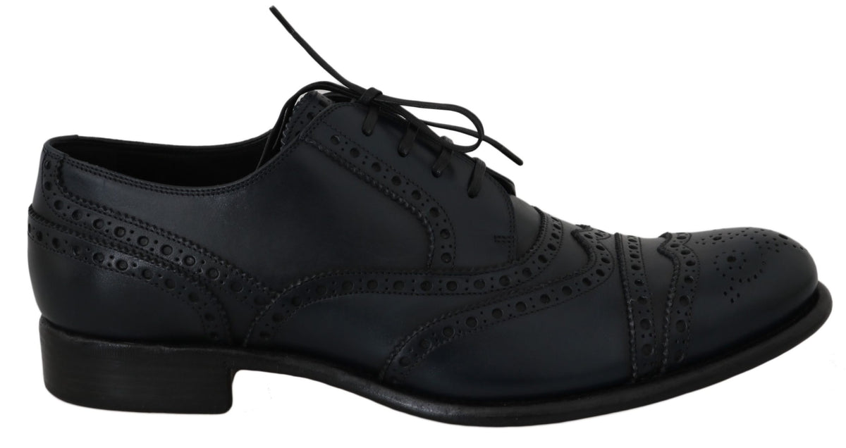 New Dolce & Gabbana Dark Blue Leather Wingtip Oxford Dress Shoes