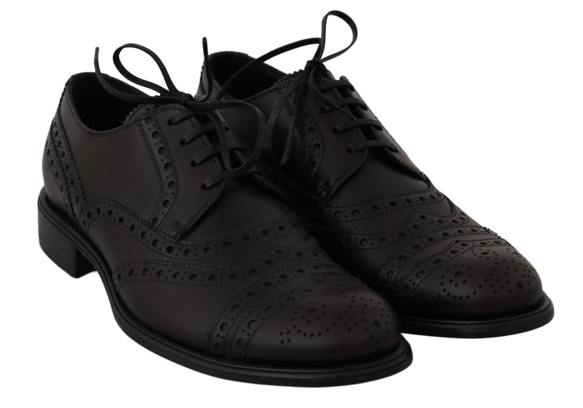 New Dolce & Gabbana Black Leather Wingtip Oxford Dress Shoes