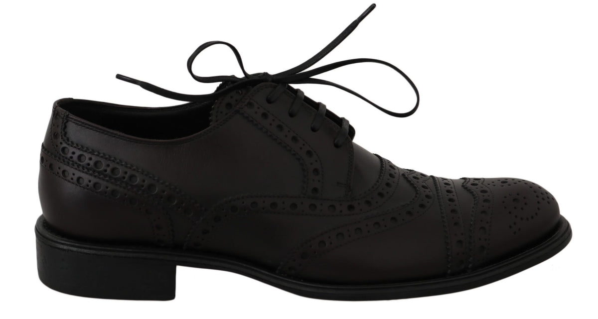 New Dolce & Gabbana Black Leather Wingtip Oxford Dress Shoes
