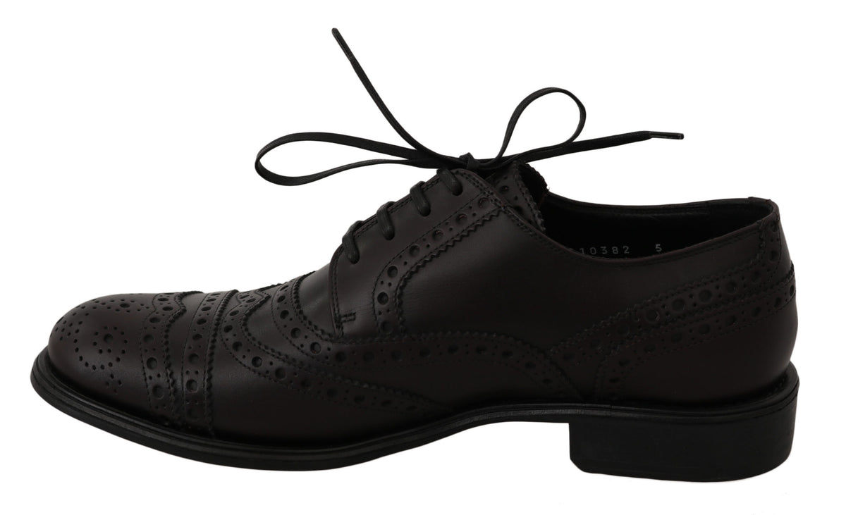 New Dolce & Gabbana Black Leather Wingtip Oxford Dress Shoes