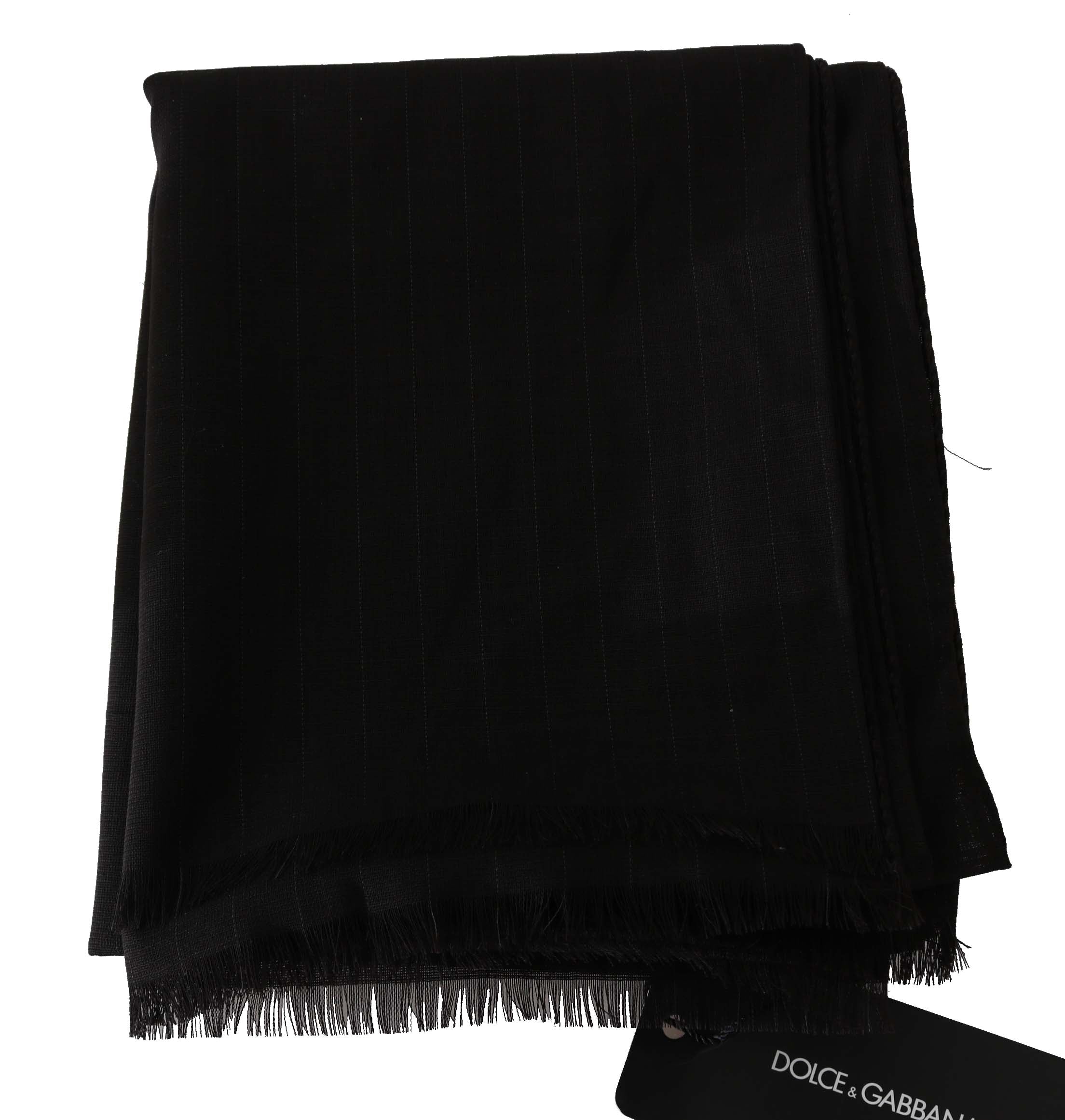 Dolce & Gabbana Dark Gray Virgin Wool Striped Pattern Wrap Scarf - PreLoved & Luxe