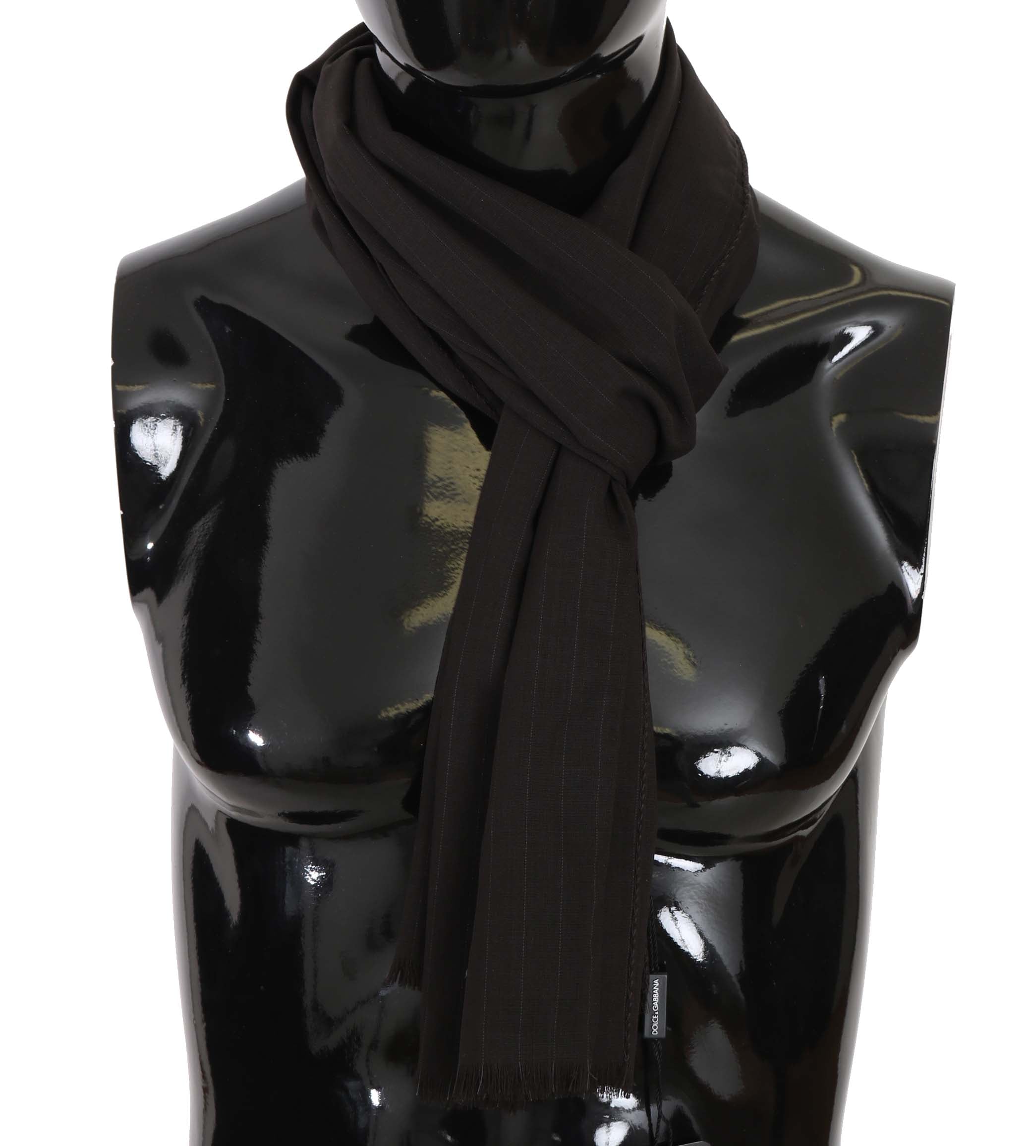 Dolce & Gabbana Dark Gray Virgin Wool Striped Pattern Wrap Scarf - PreLoved & Luxe