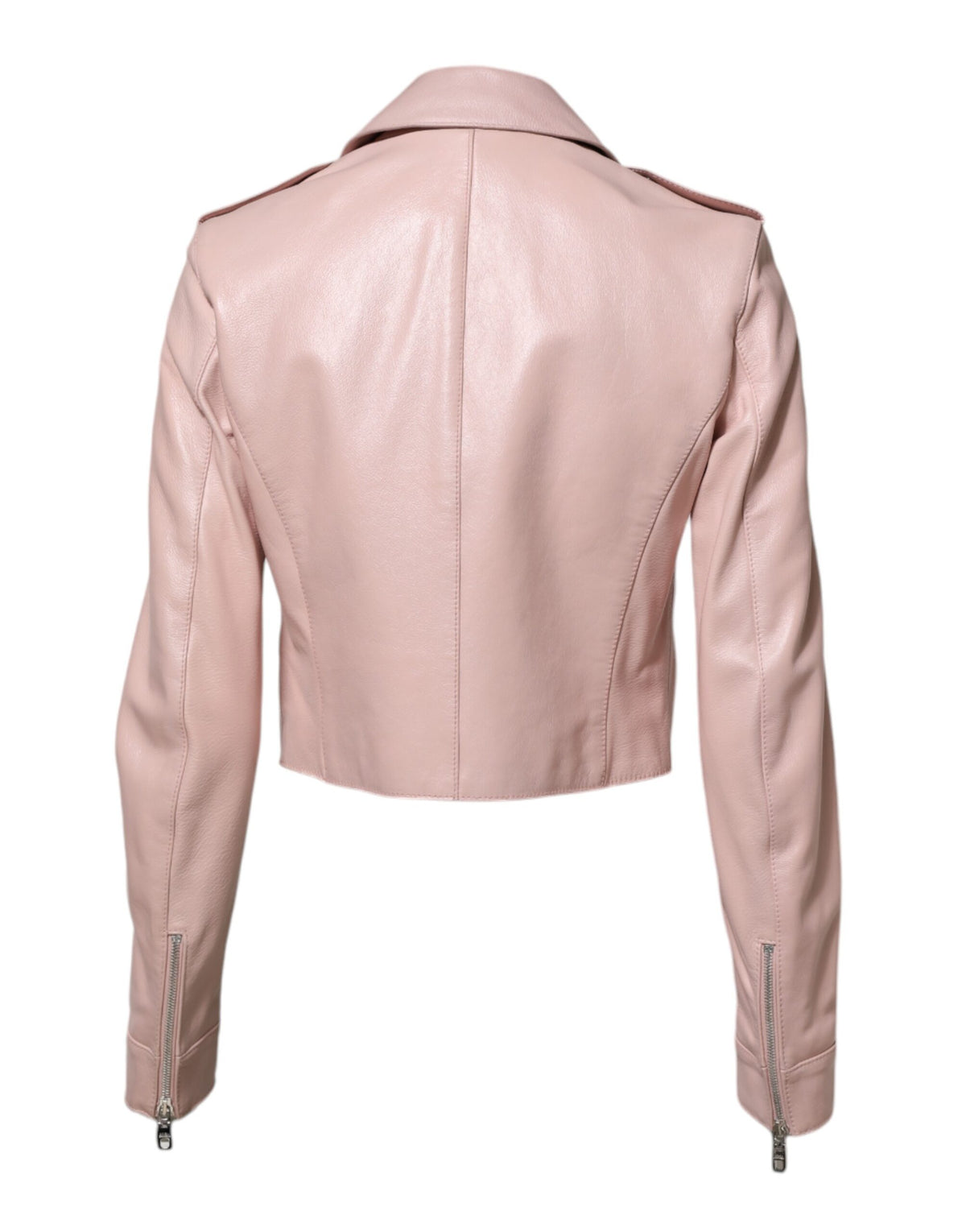 New Dolce & Gabbana Light Pink Collar Leather Women Biker Jacket