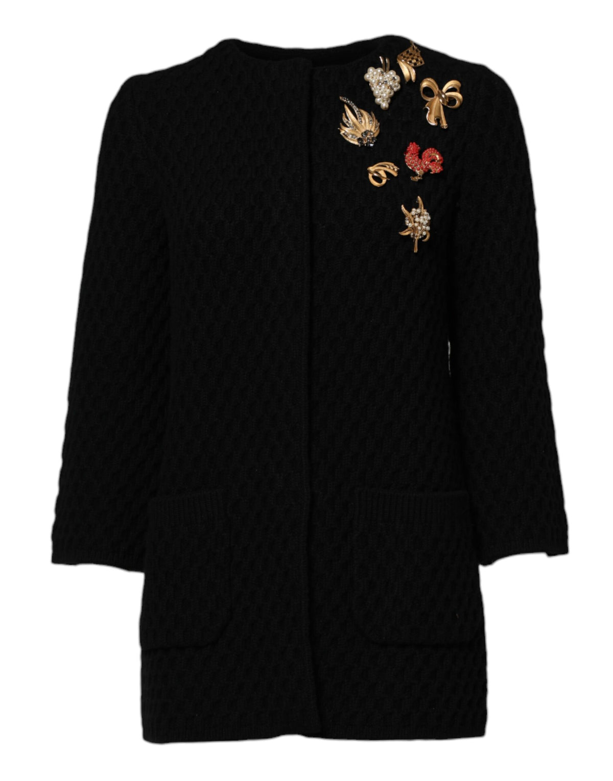 New Dolce & Gabbana Black Cashmere Quilted Embellished Jacket