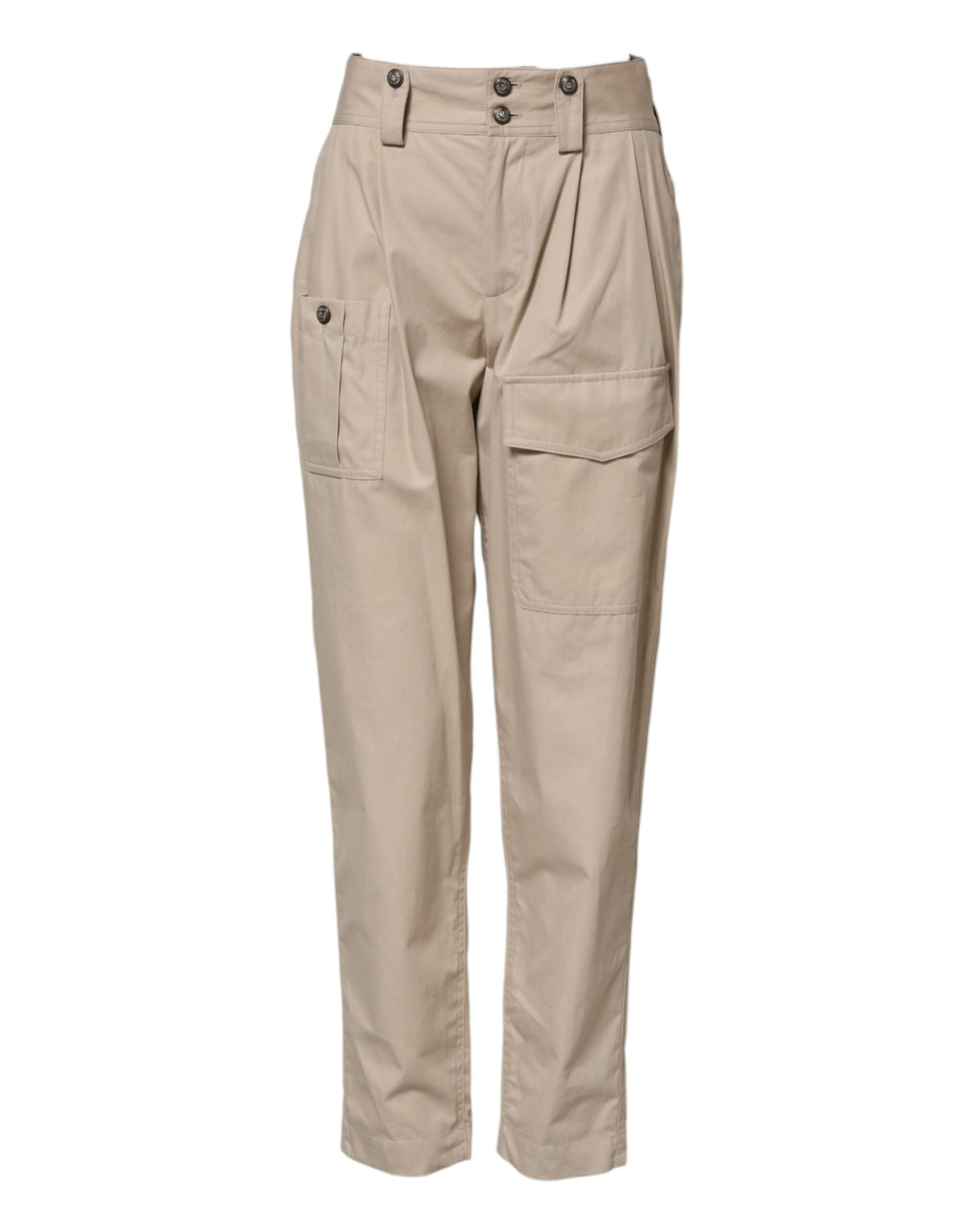 New Dolce & Gabbana Beige Cotton High Waisted Pants