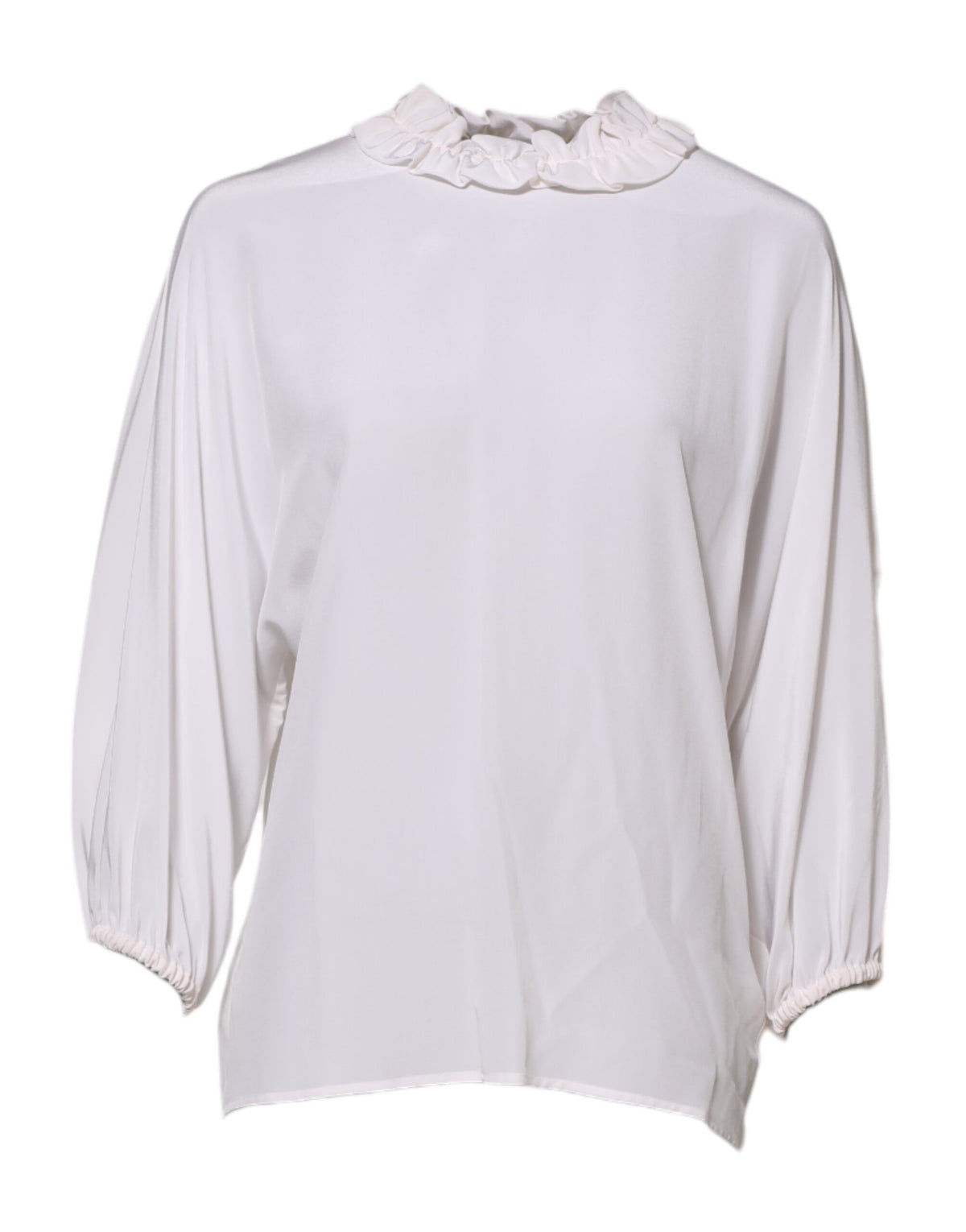 New Dolce & Gabbana White Ruffled Neckline Blouse Pullover Top
