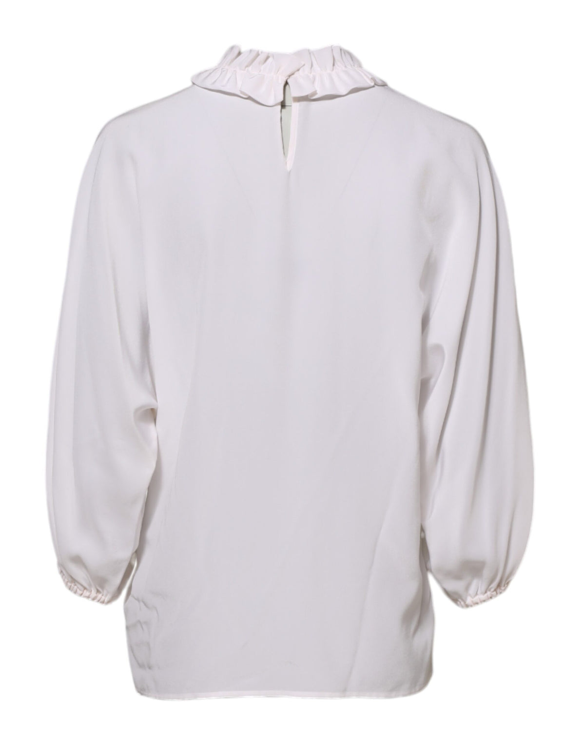 New Dolce & Gabbana White Ruffled Neckline Blouse Pullover Top