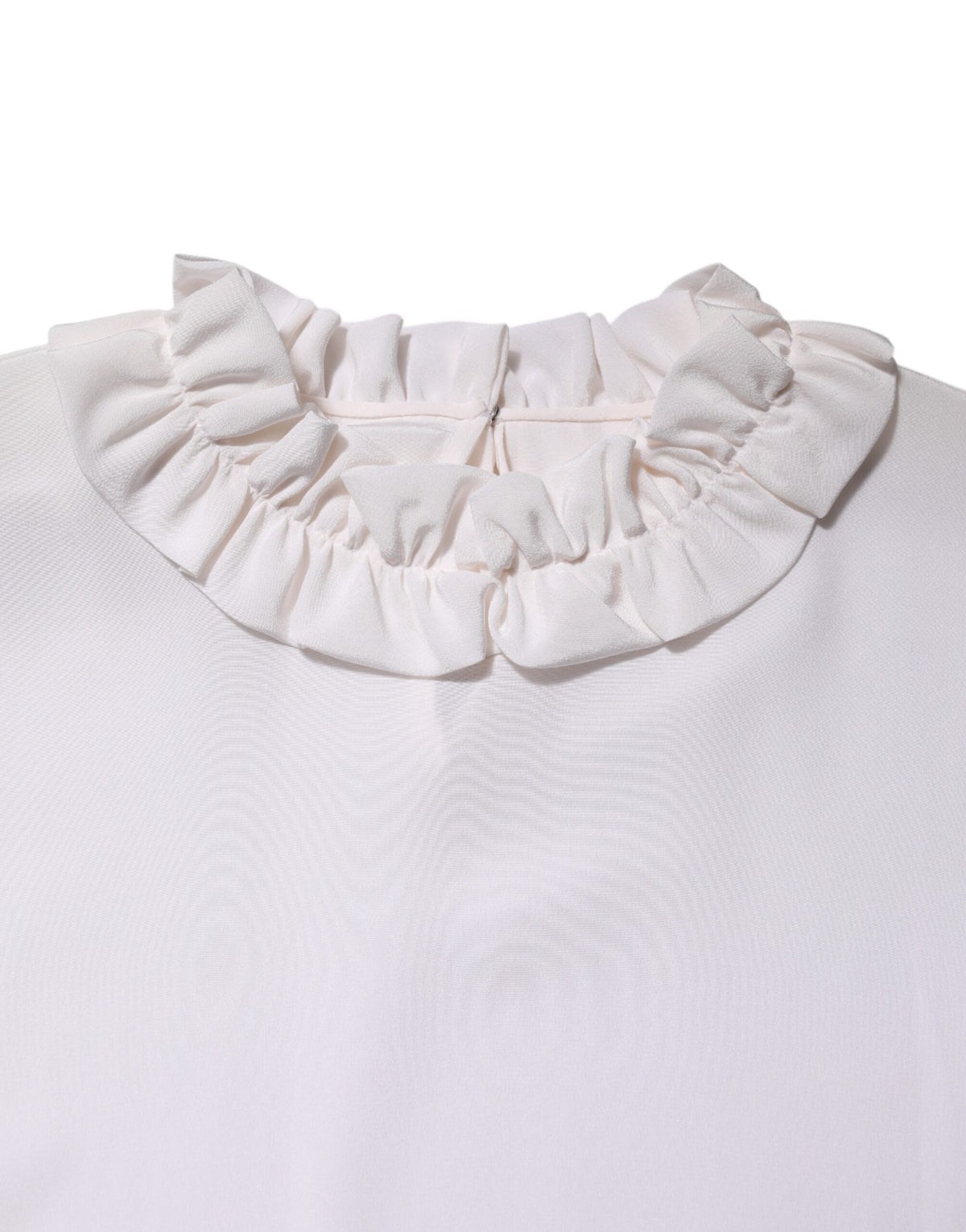 New Dolce & Gabbana White Ruffled Neckline Blouse Pullover Top