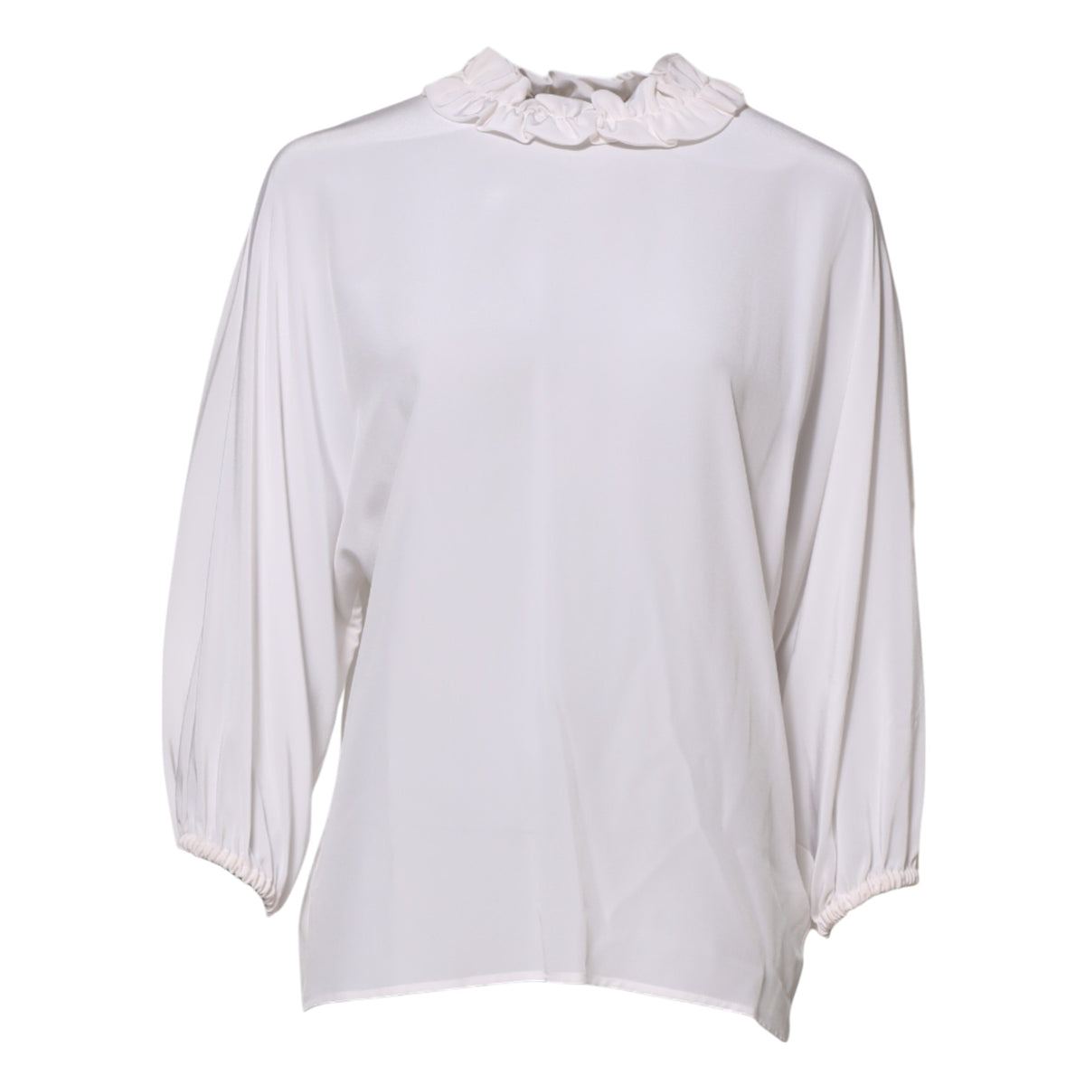 New Dolce & Gabbana White Ruffled Neckline Blouse Pullover Top