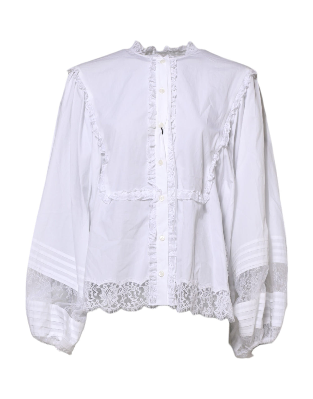 New Dolce & Gabbana White Ruffled Lace Embellished Blouse Top