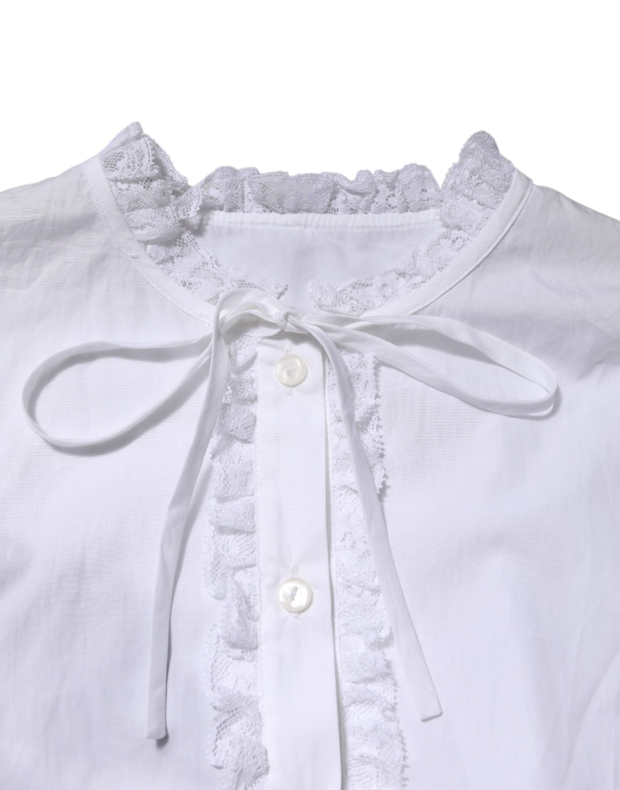 Pre-Owned Dolce & Gabbana White Ruffled Lace Embellished Blouse Top