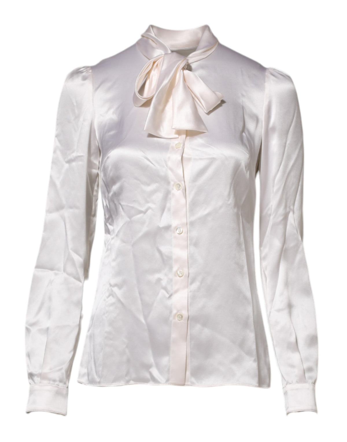 New Dolce & Gabbana White Ascot Collar Long Sleeve Blouse Top