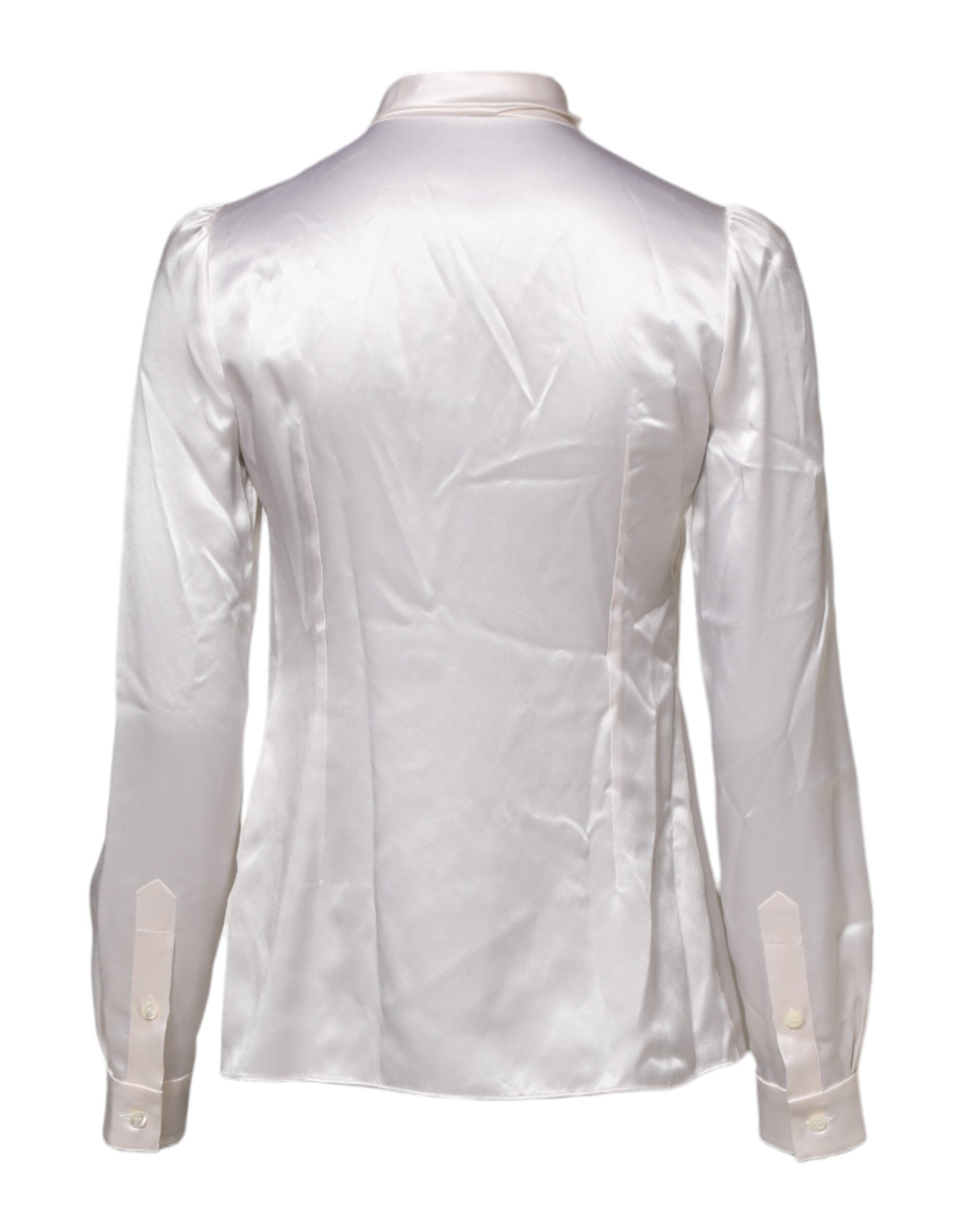New Dolce & Gabbana White Ascot Collar Long Sleeve Blouse Top
