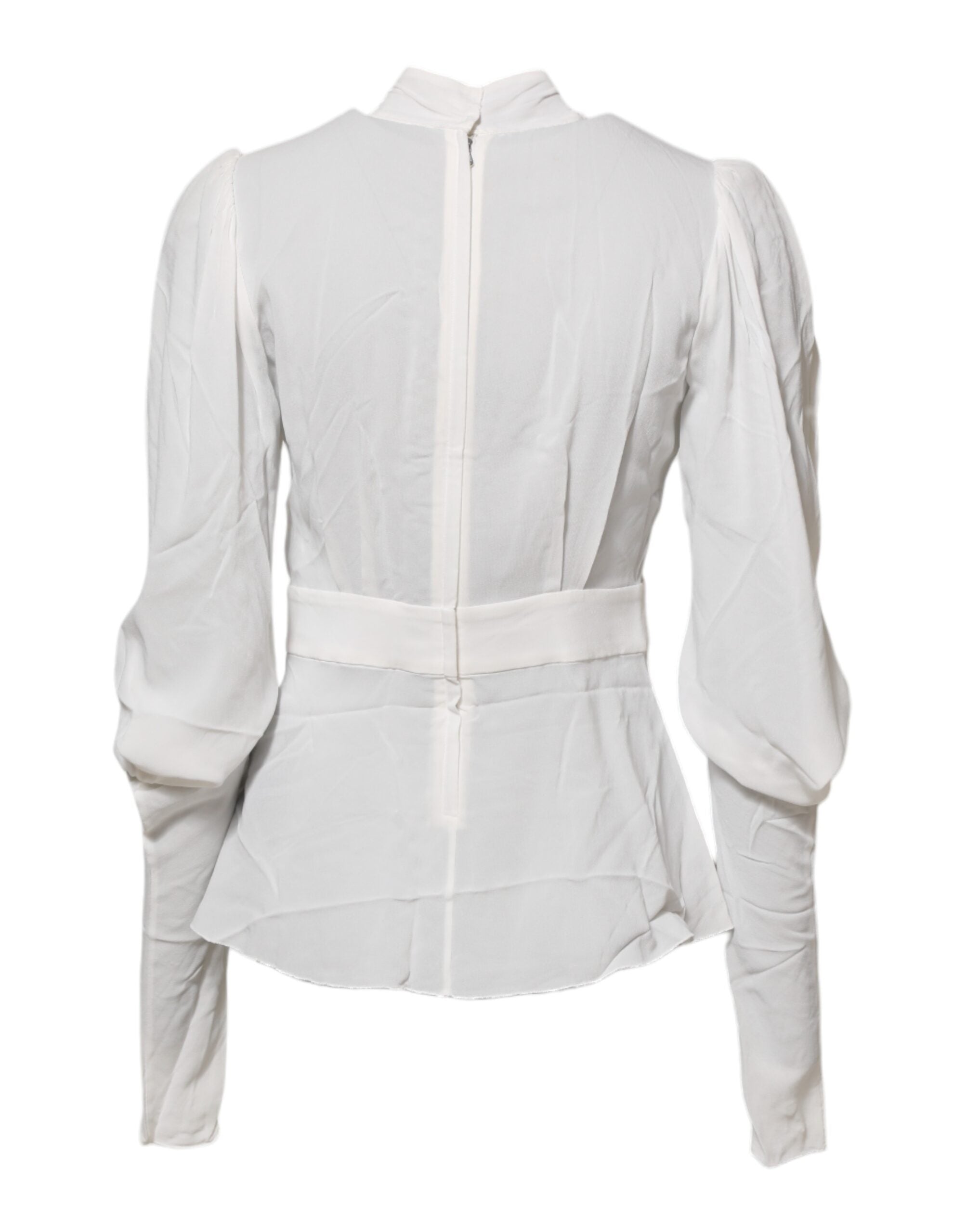New Dolce & Gabbana White Ascot Collar Long Sleeves Top