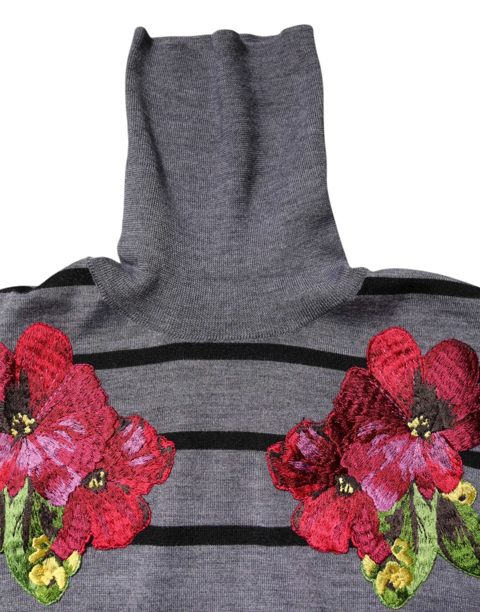 New Dolce & Gabbana Gray Floral Embroidery Pullover Sweater