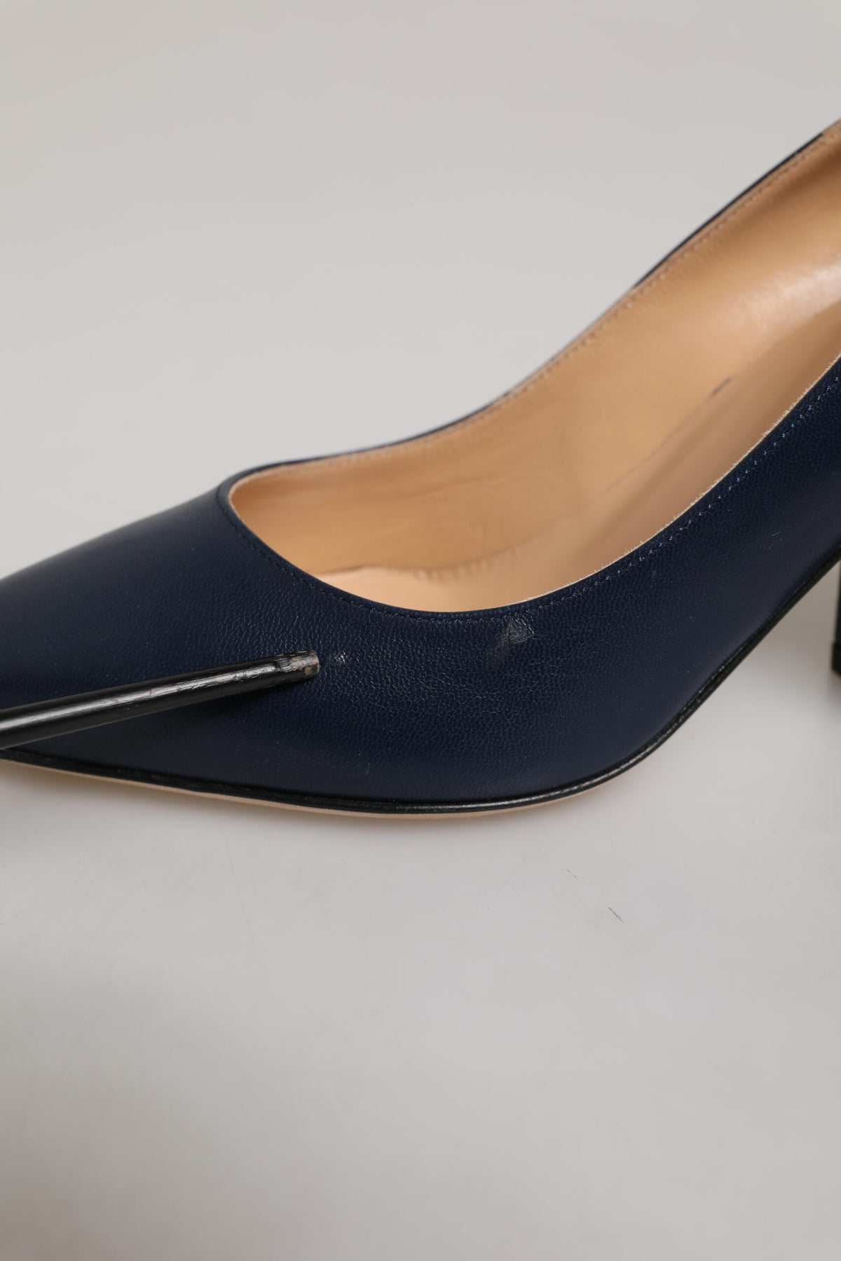 Sergio Rossi Blue Leather Pointed Toe Block Heels Shoes
