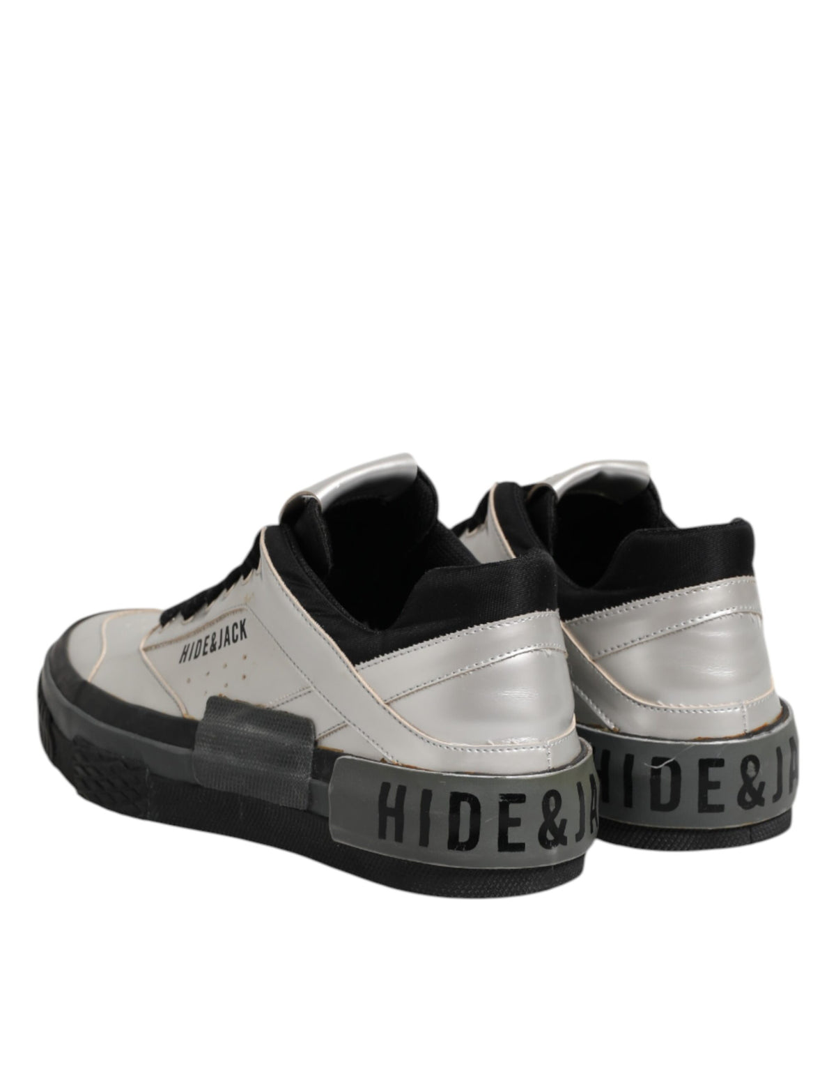 HIDE & JACK Silver Leather Lace Up Low Top Sneakers Shoes
