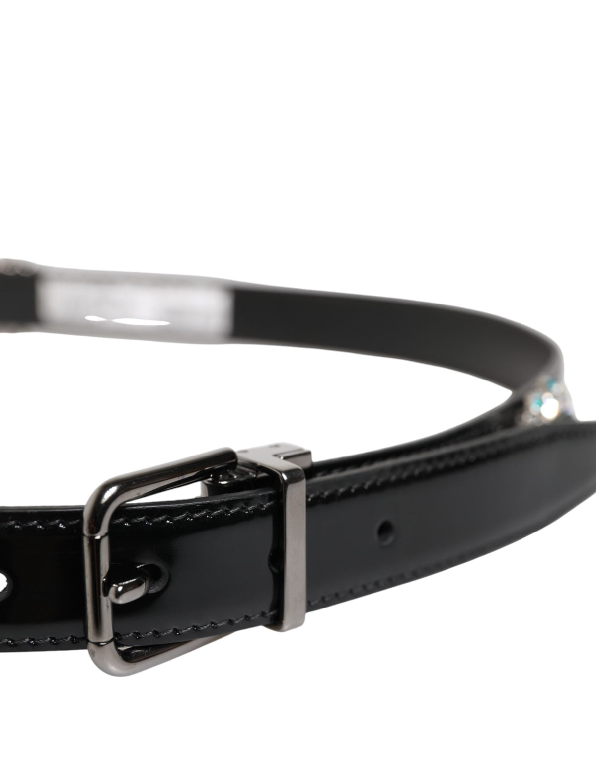 New Dolce & Gabbana Black Embellished Metal Logo Buckle Belt