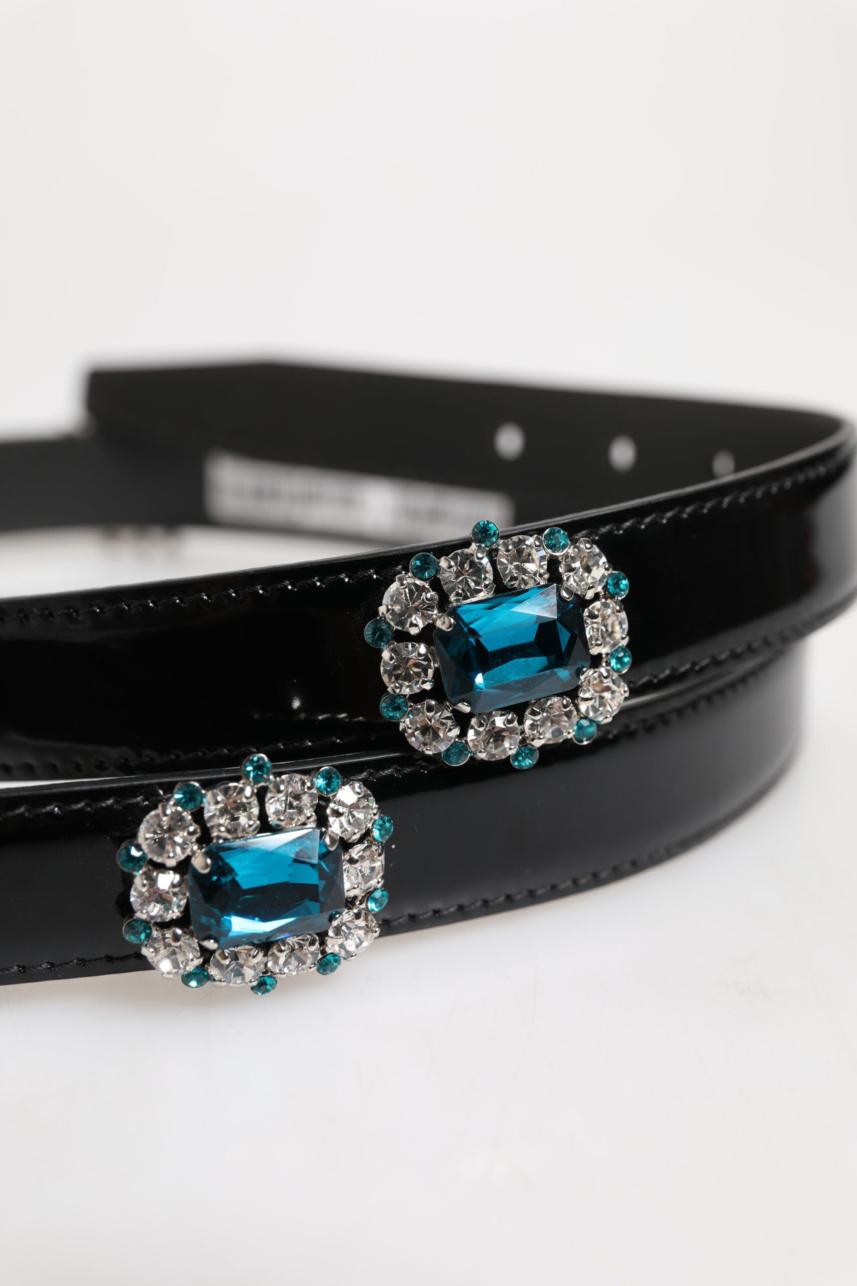 New Dolce & Gabbana Black Embellished Metal Logo Buckle Belt