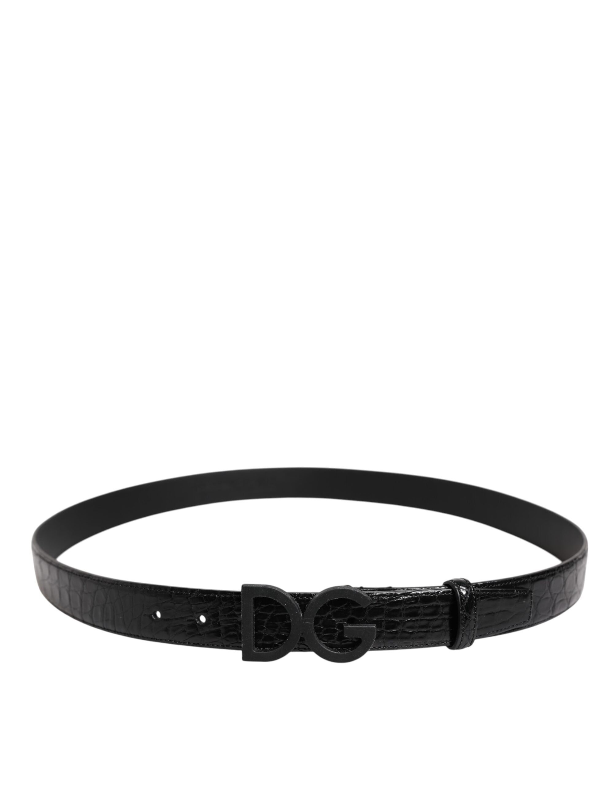 New Dolce & Gabbana Black Leather Classic Metal DG Buckle Belt