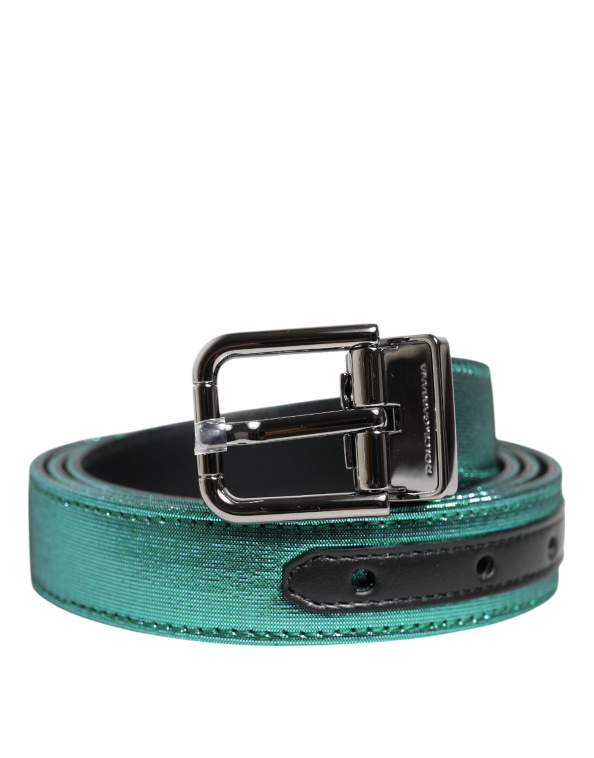 New Dolce & Gabbana Green Black Polyester Metal Buckle Belt