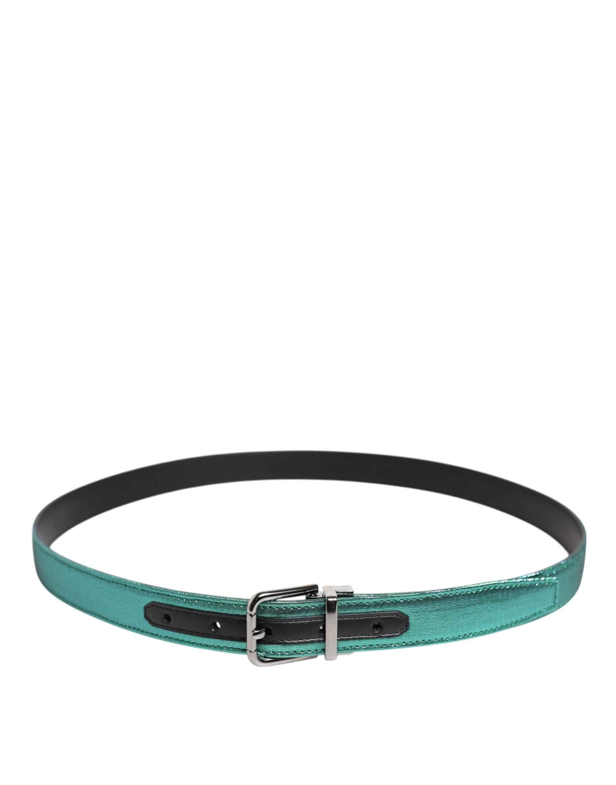 New Dolce & Gabbana Green Black Polyester Metal Buckle Belt