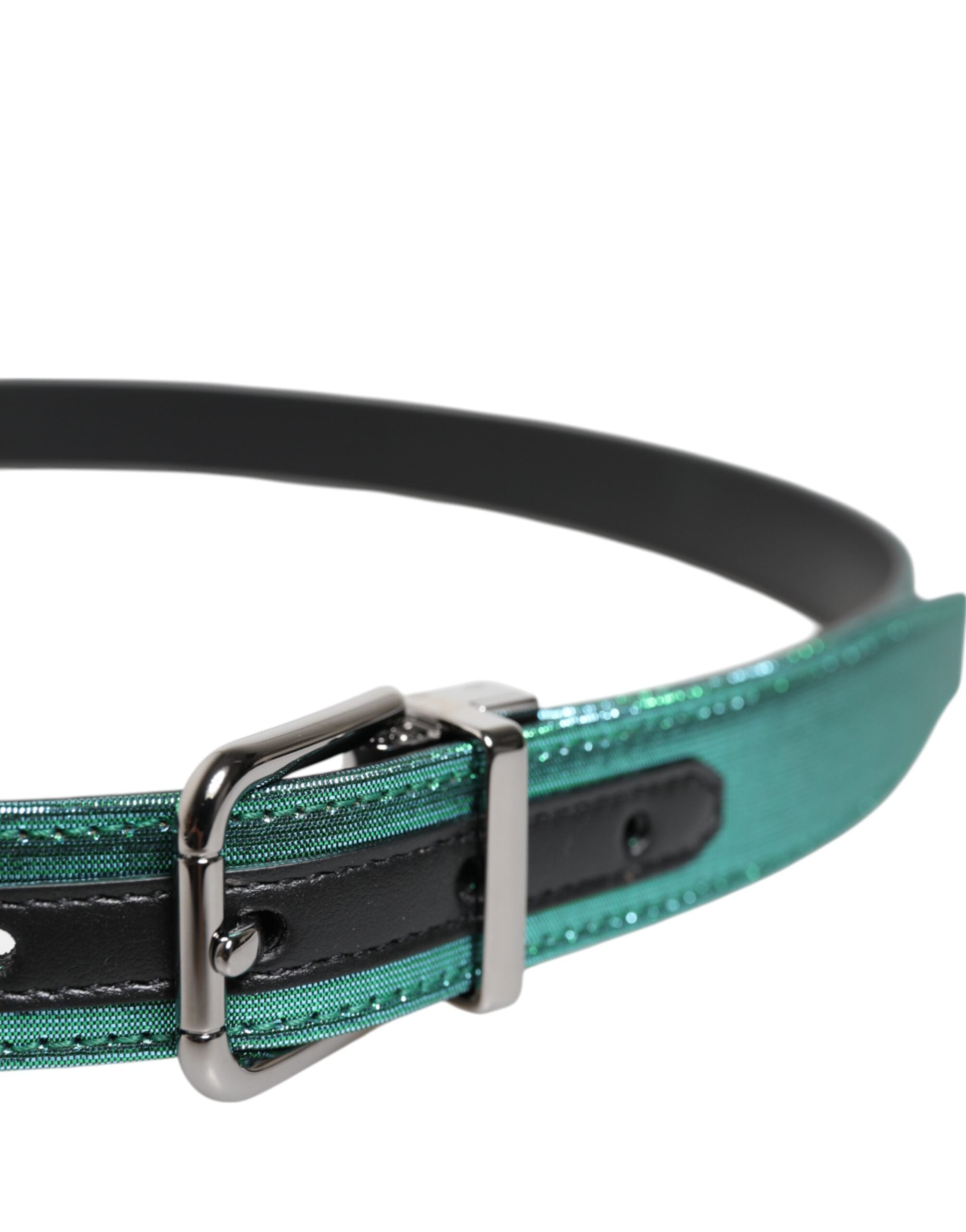 New Dolce & Gabbana Green Black Metal Buckle Belt