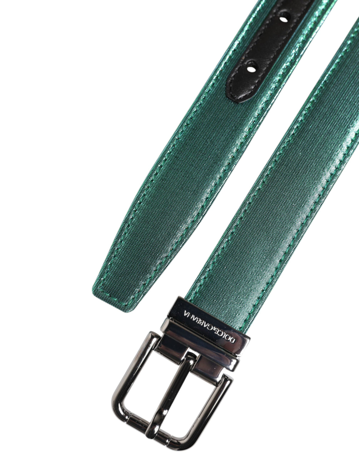 New Dolce & Gabbana Green Black Metal Buckle Belt