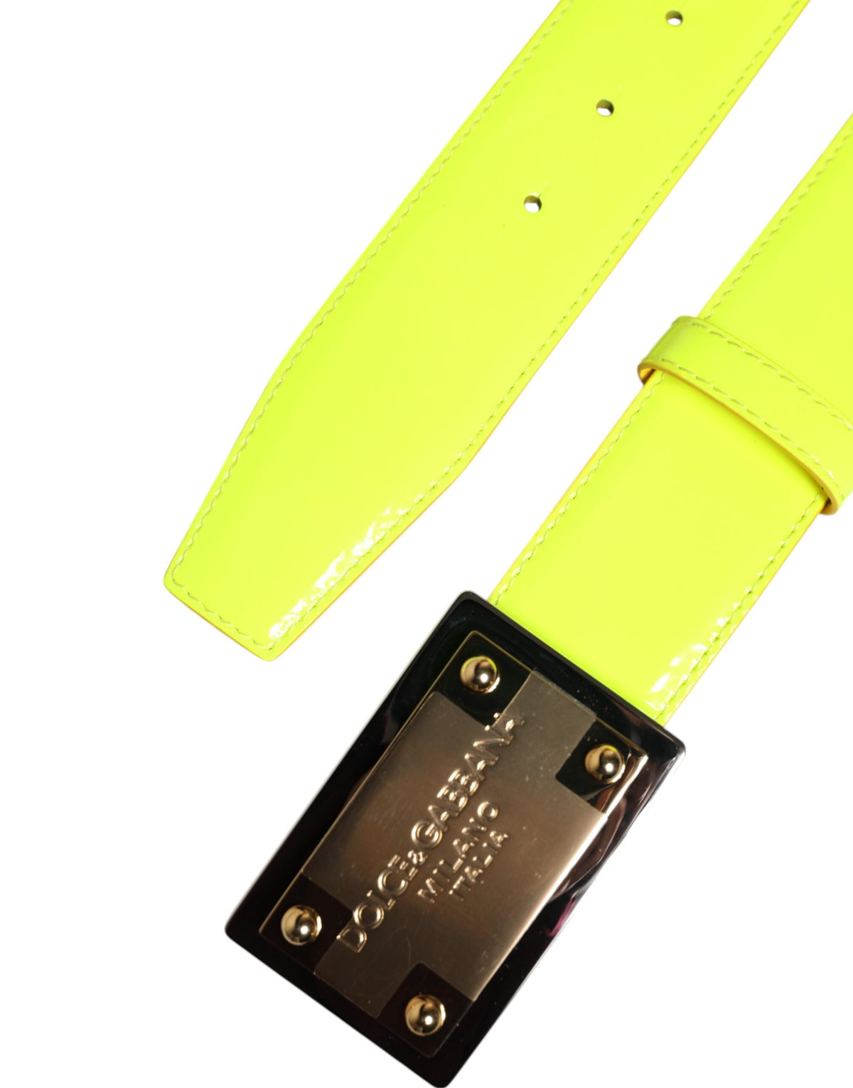 New Dolce & Gabbana Yellow Green Classic Metal Logo Buckle Belt