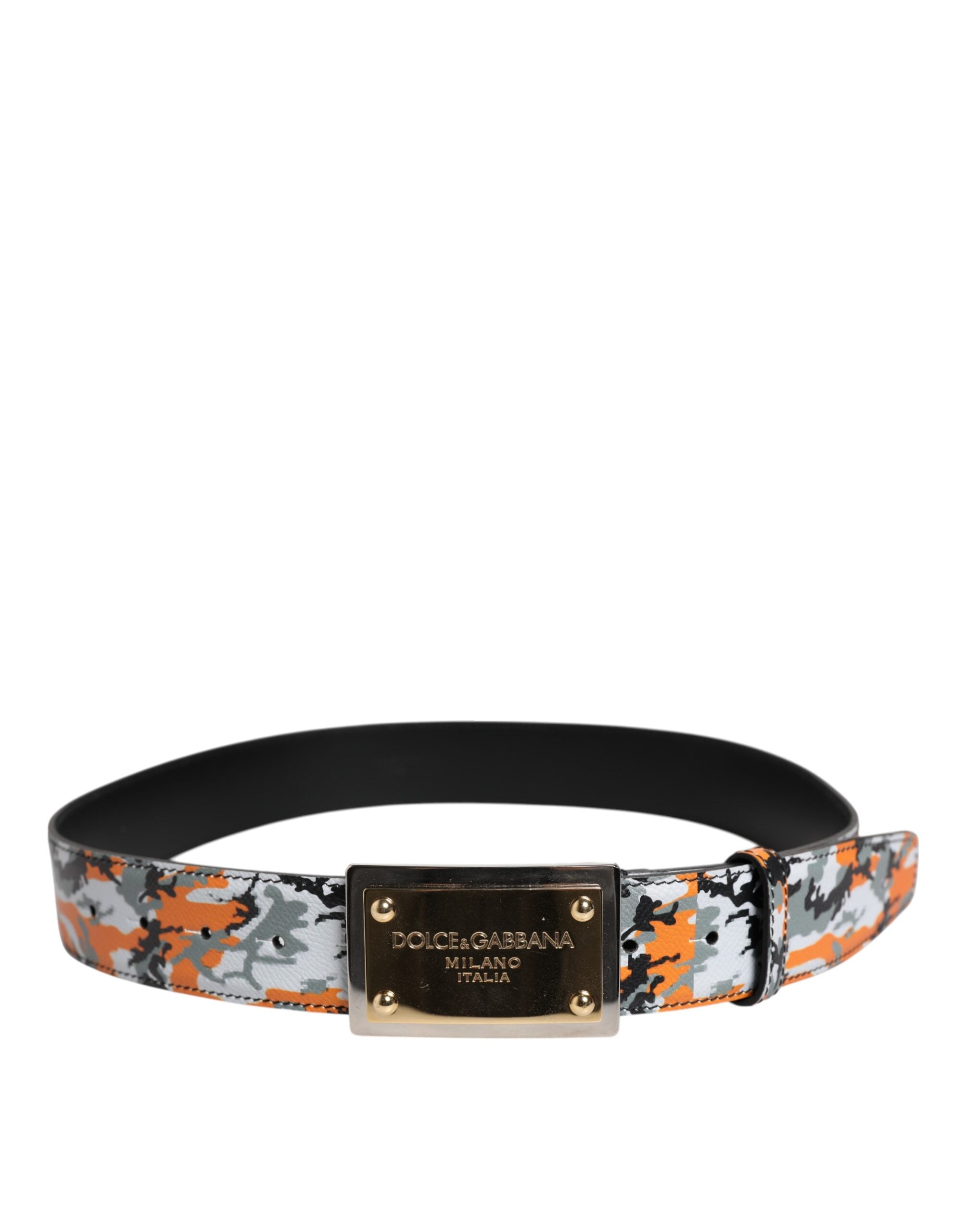 New Dolce & Gabbana Multicolor Camouflage Metal Logo Buckle Belt