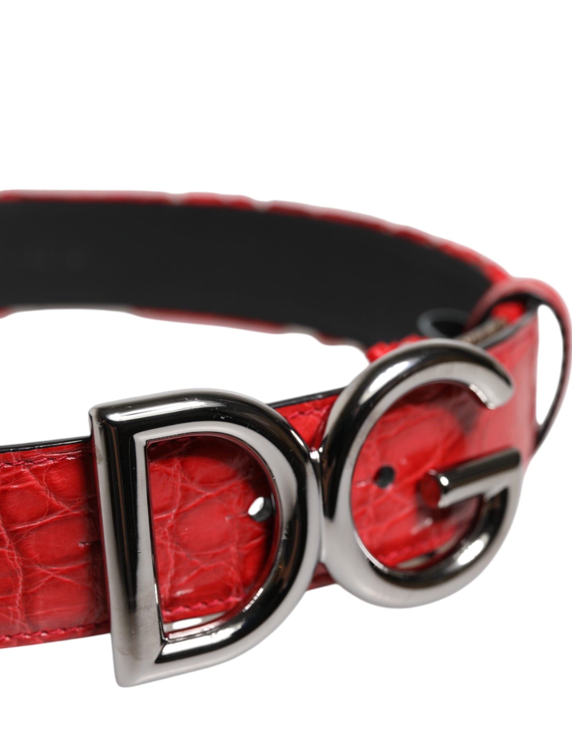 New Dolce & Gabbana Red Silver DG Logo Metal Buckle Belt