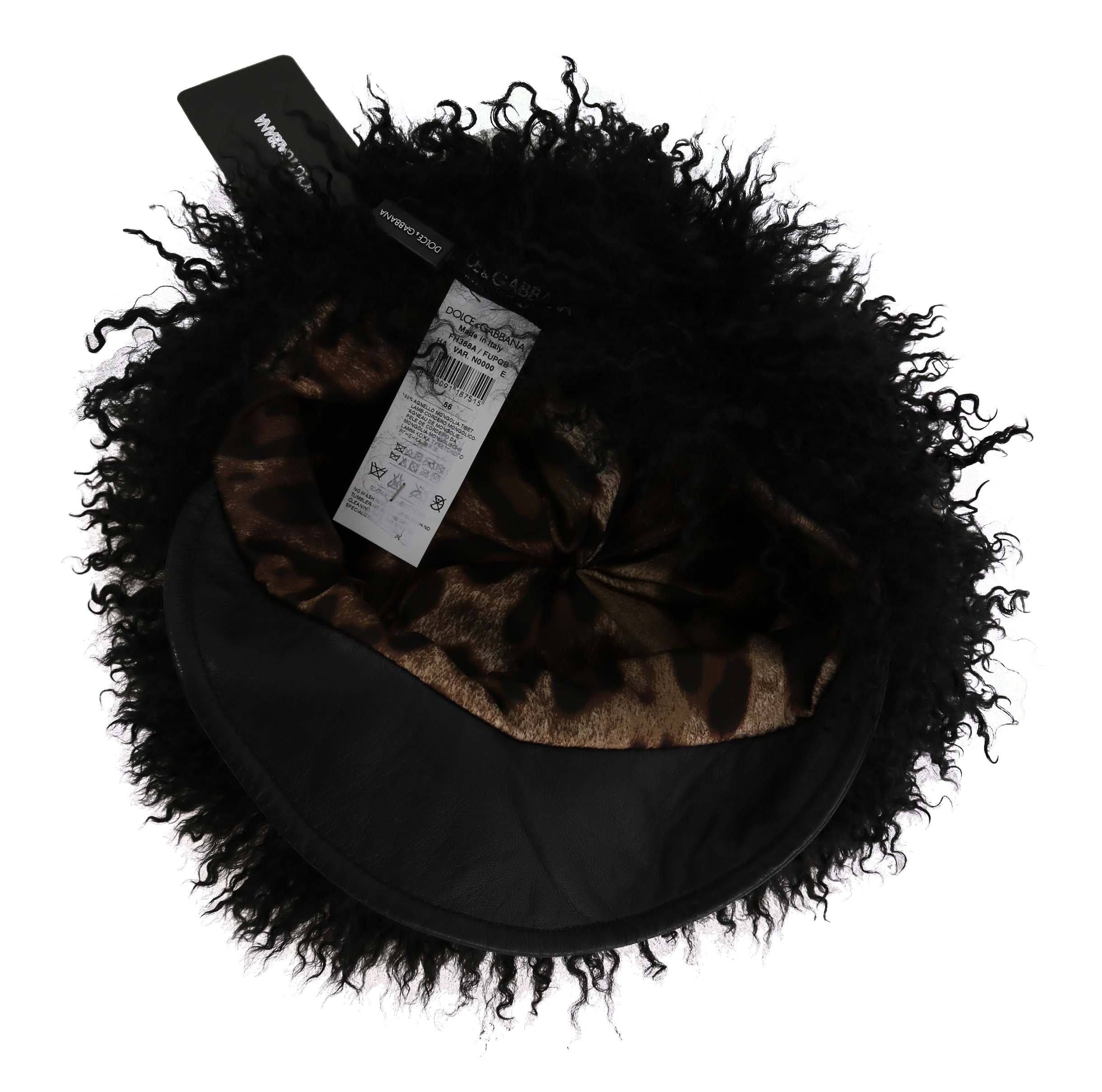 Dolce & Gabbana Black Tibet Lamb Fur Leather Gatsby Hat - PreLoved & Luxe