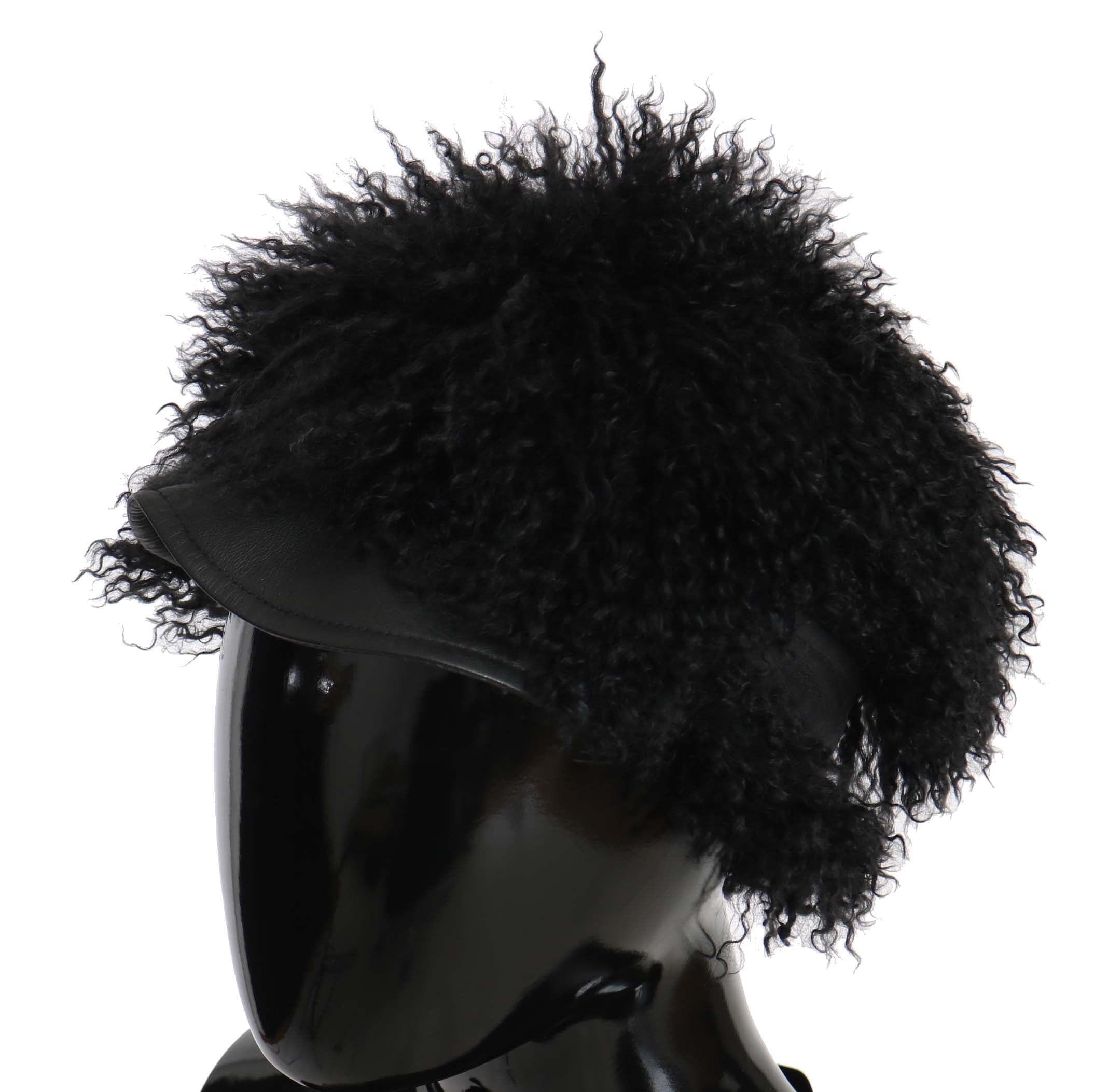Dolce & Gabbana Black Tibet Lamb Fur Leather Gatsby Hat - PreLoved & Luxe