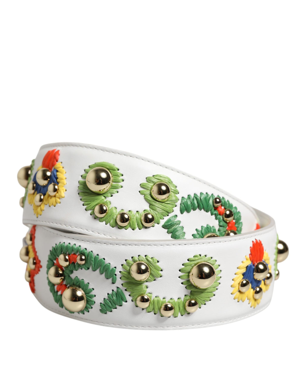 Dolce & Gabbana White Raffia Embroidered Patchwork Shoulder Strap