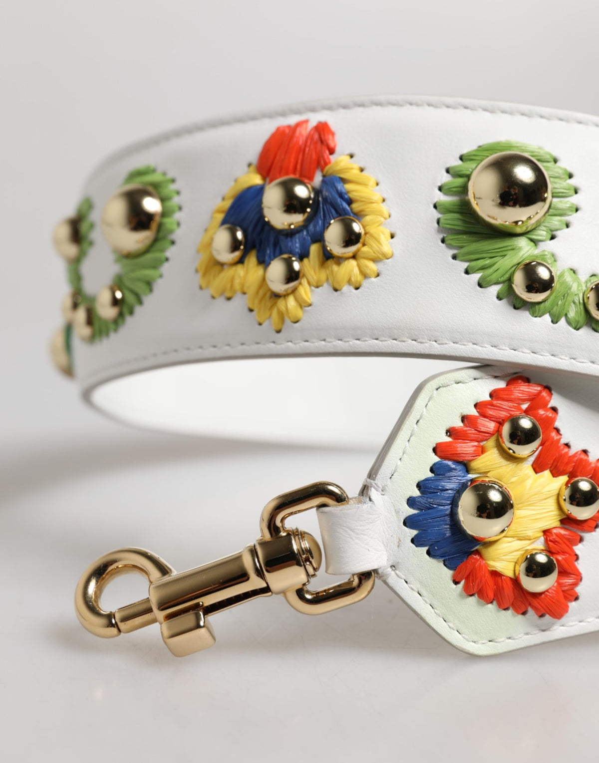 Dolce & Gabbana White Raffia Embroidered Patchwork Shoulder Strap