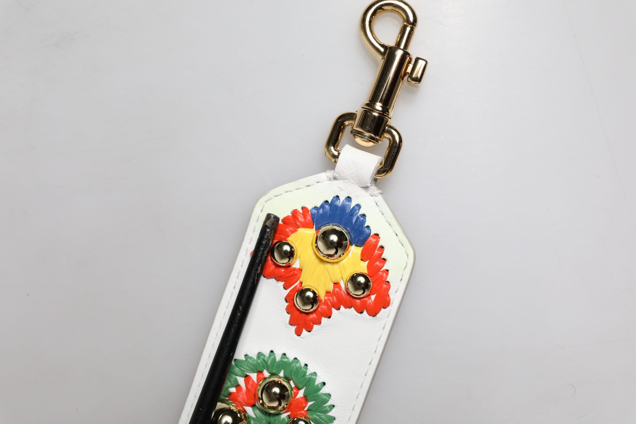 Dolce & Gabbana White Raffia Embroidered Patchwork Shoulder Strap