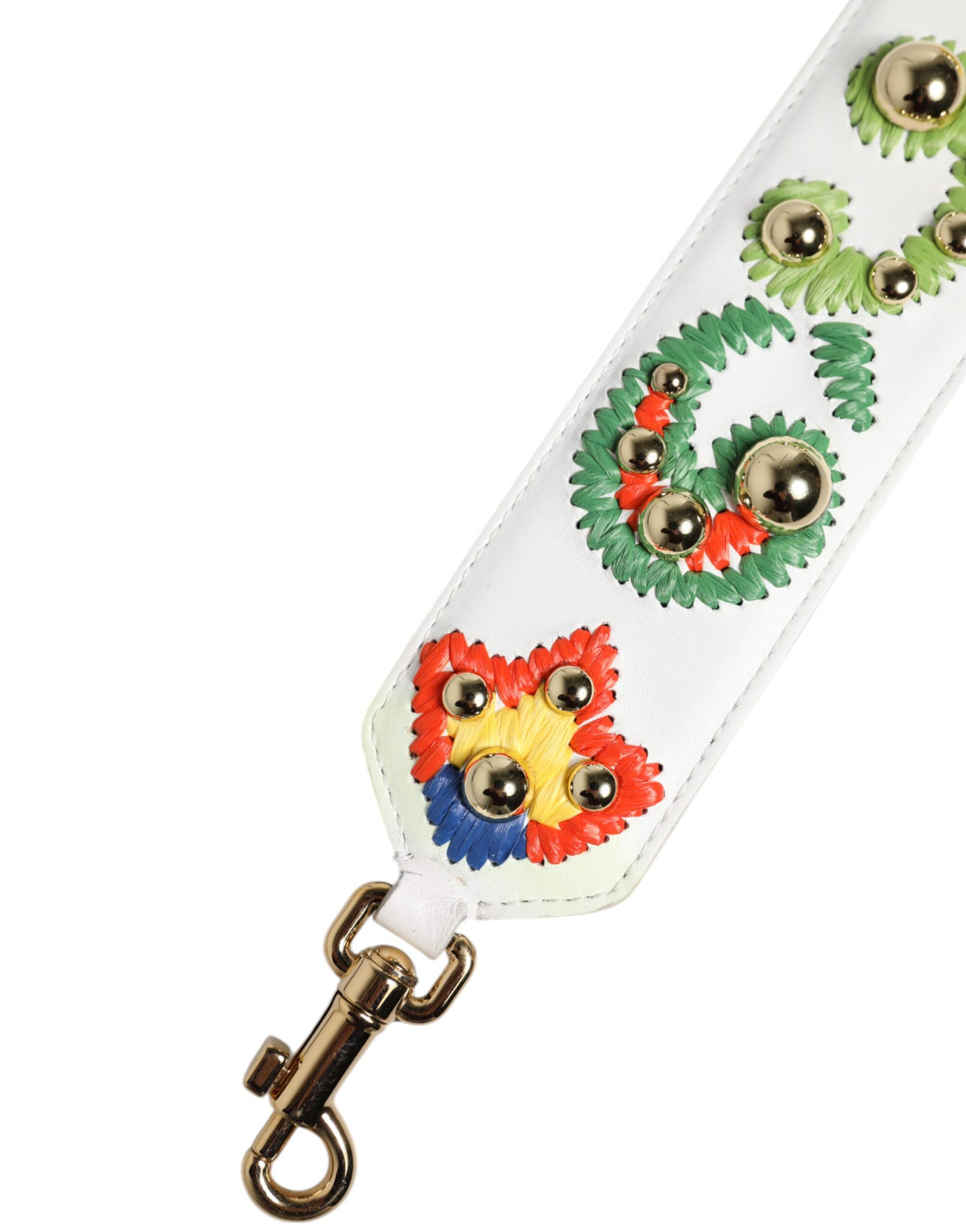 Dolce & Gabbana White Raffia Embroidered Patchwork Shoulder Strap