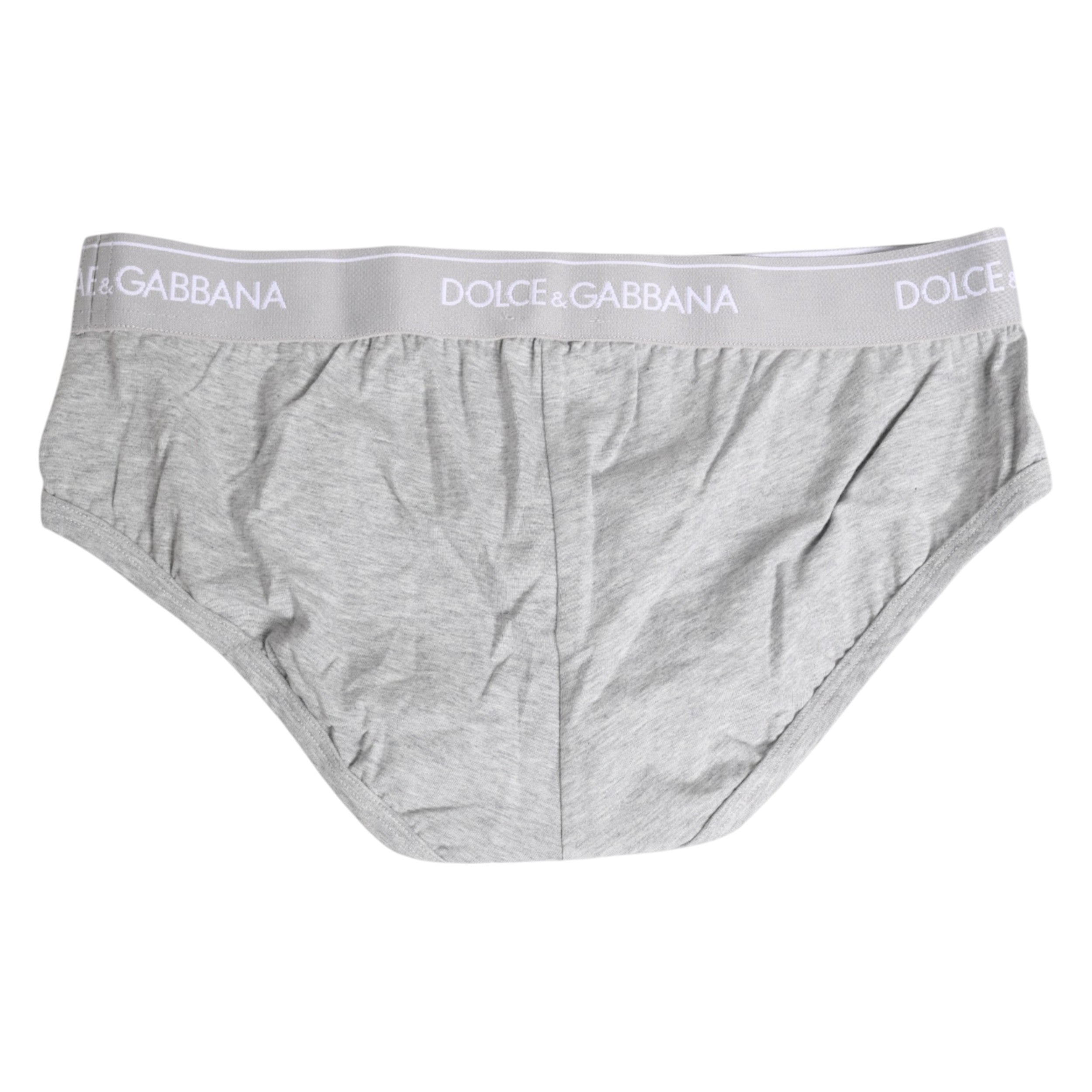 New Dolce & Gabbana Gray Cotton Stretch Regular Brief Underwear