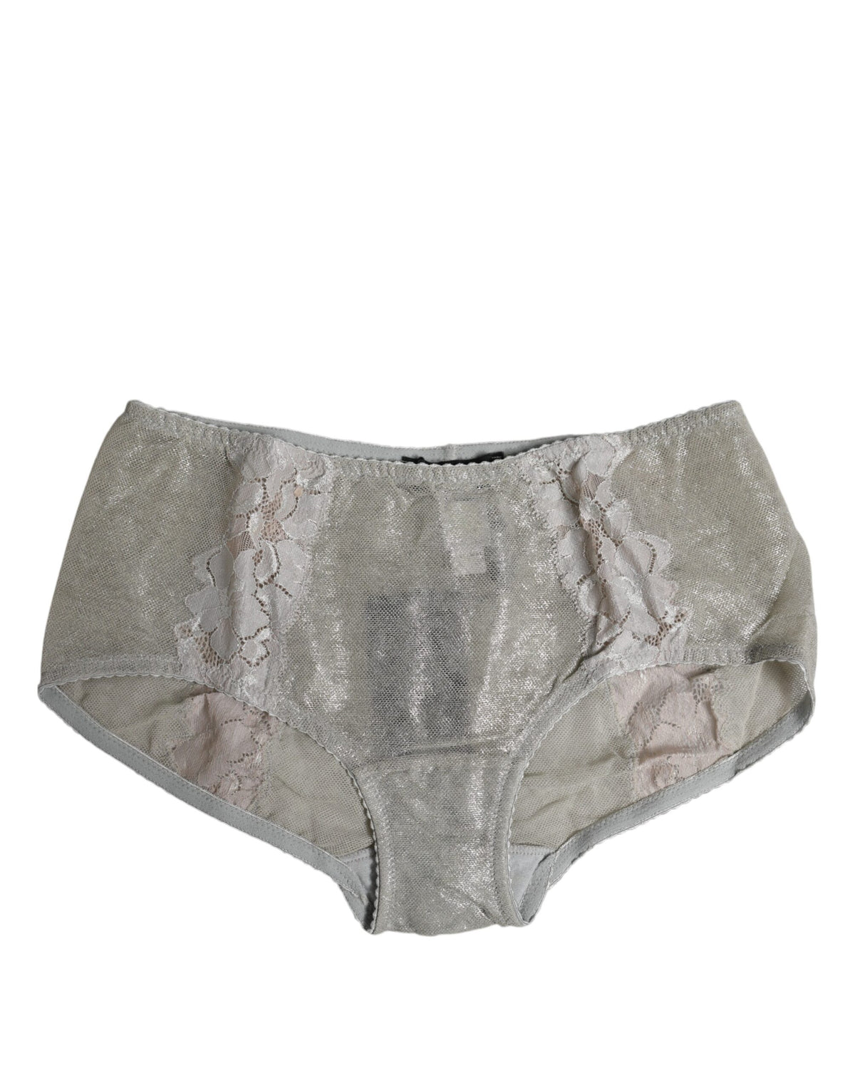New Dolce & Gabbana Gray Cotton Floral Lace High Waist Panty Underwear