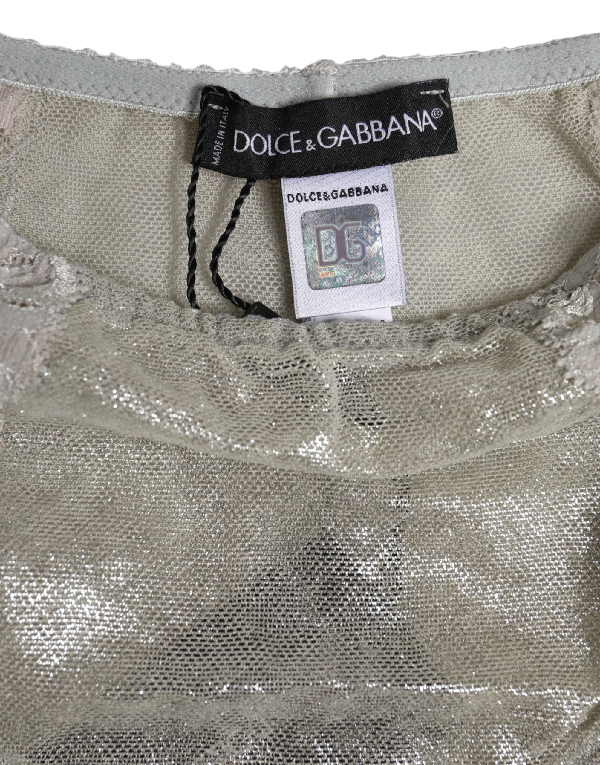 New Dolce & Gabbana Gray Cotton Floral Lace High Waist Panty Underwear