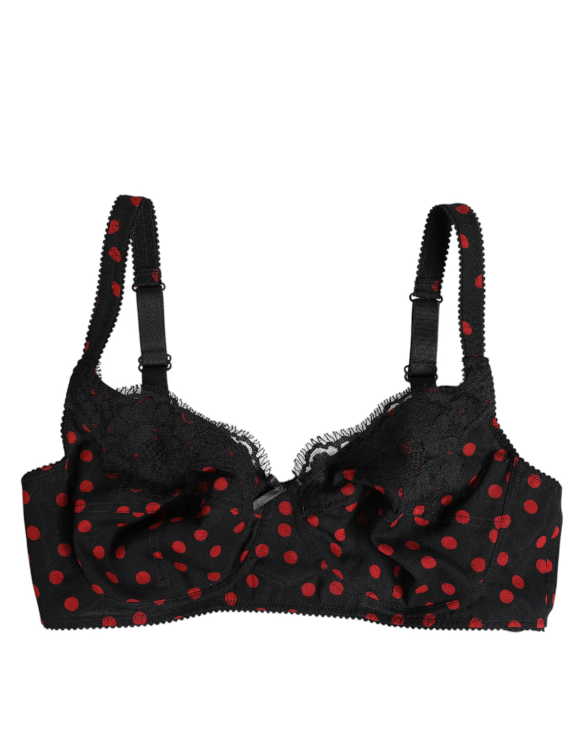 New Dolce & Gabbana Black Red Polka Dot Underwired Balconette Underwear