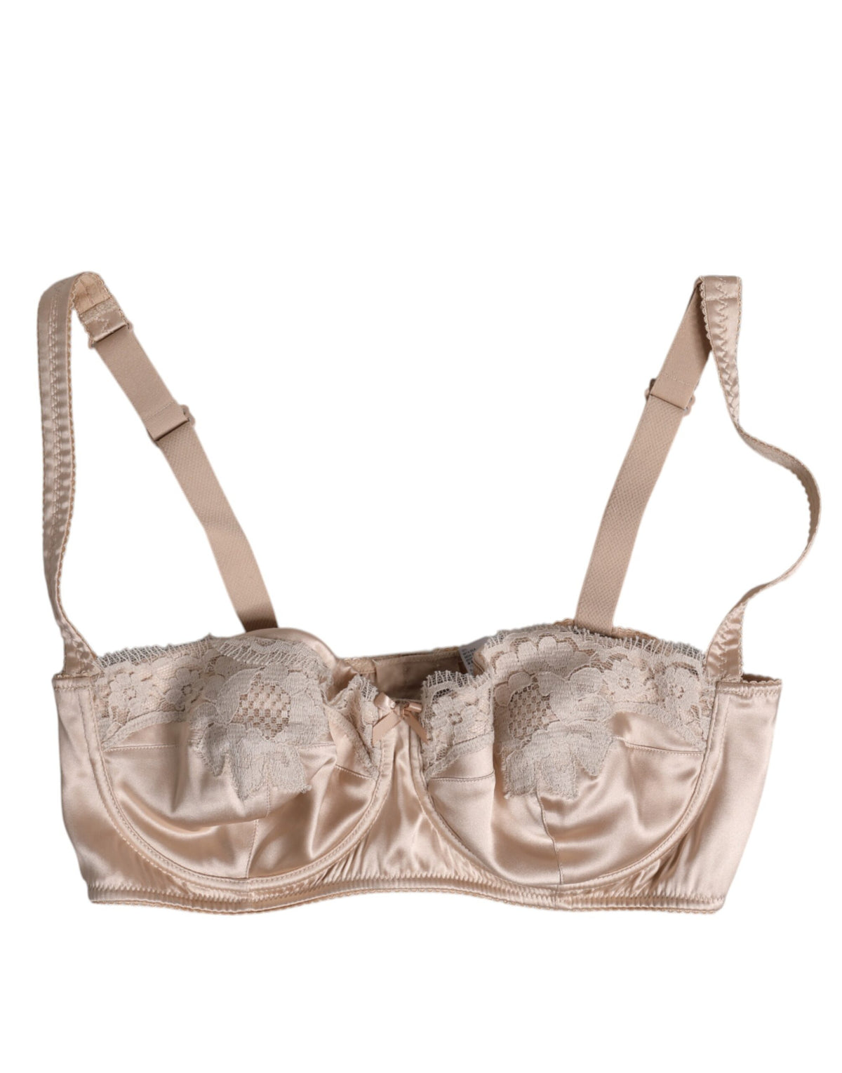 New Dolce & Gabbana Biege Silk Underwired Balconette Bra Underwear