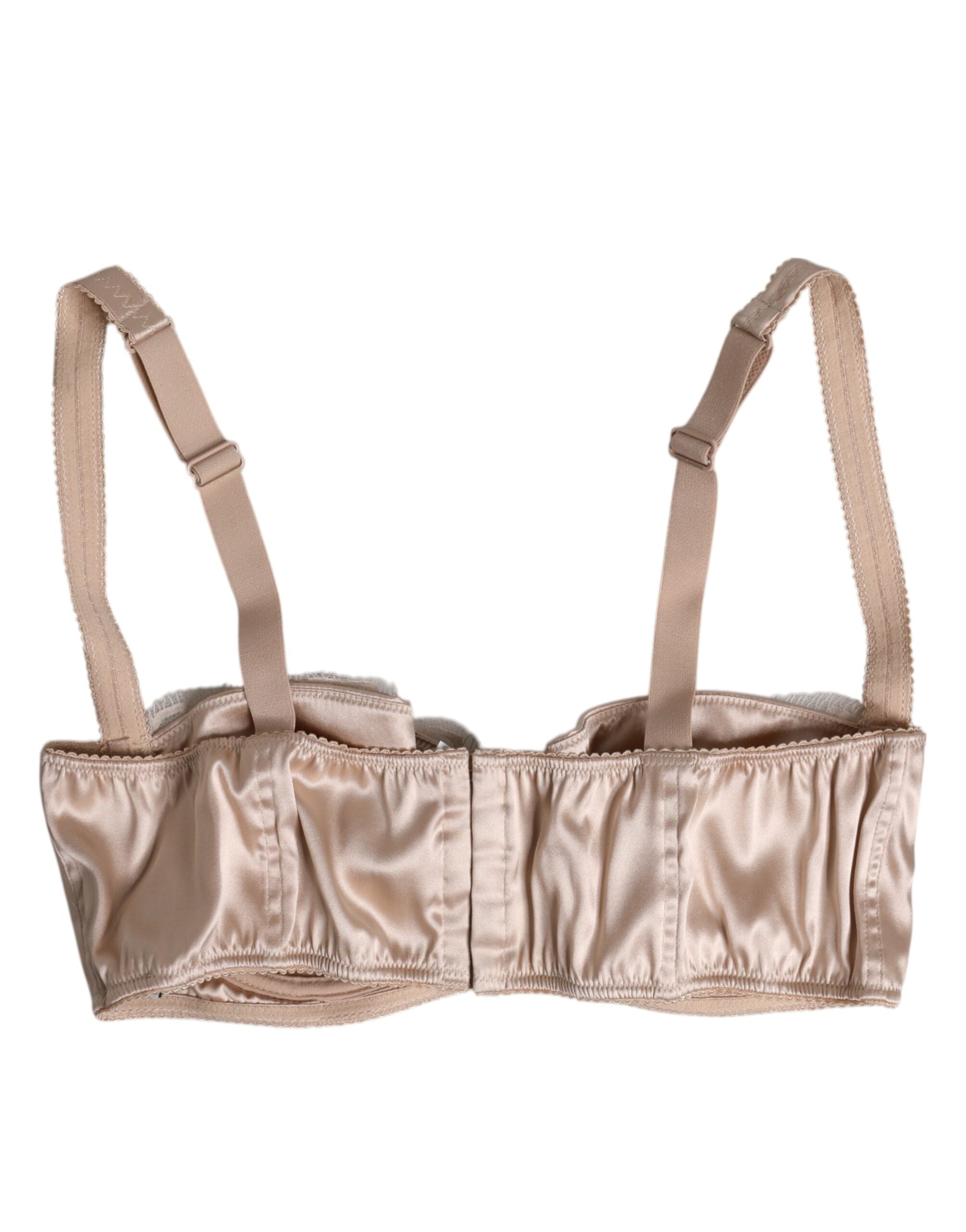 New Dolce & Gabbana Biege Silk Underwired Balconette Bra Underwear
