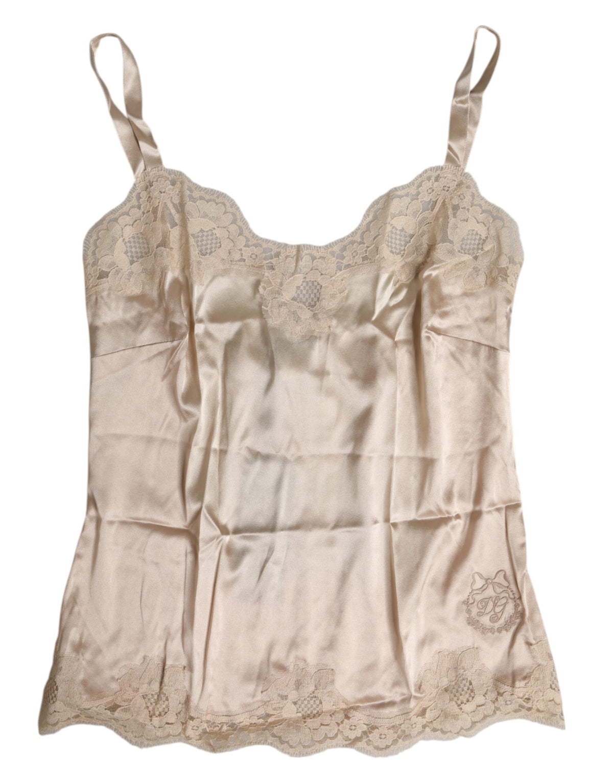 New Dolce & Gabbana Beige Lace Silk Satin Tank Lingerie Underwear