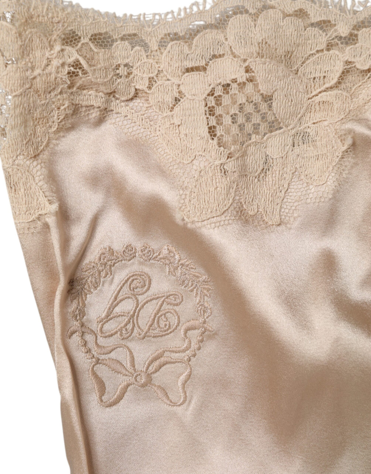 New Dolce & Gabbana Beige Lace Silk Satin Tank Lingerie Underwear