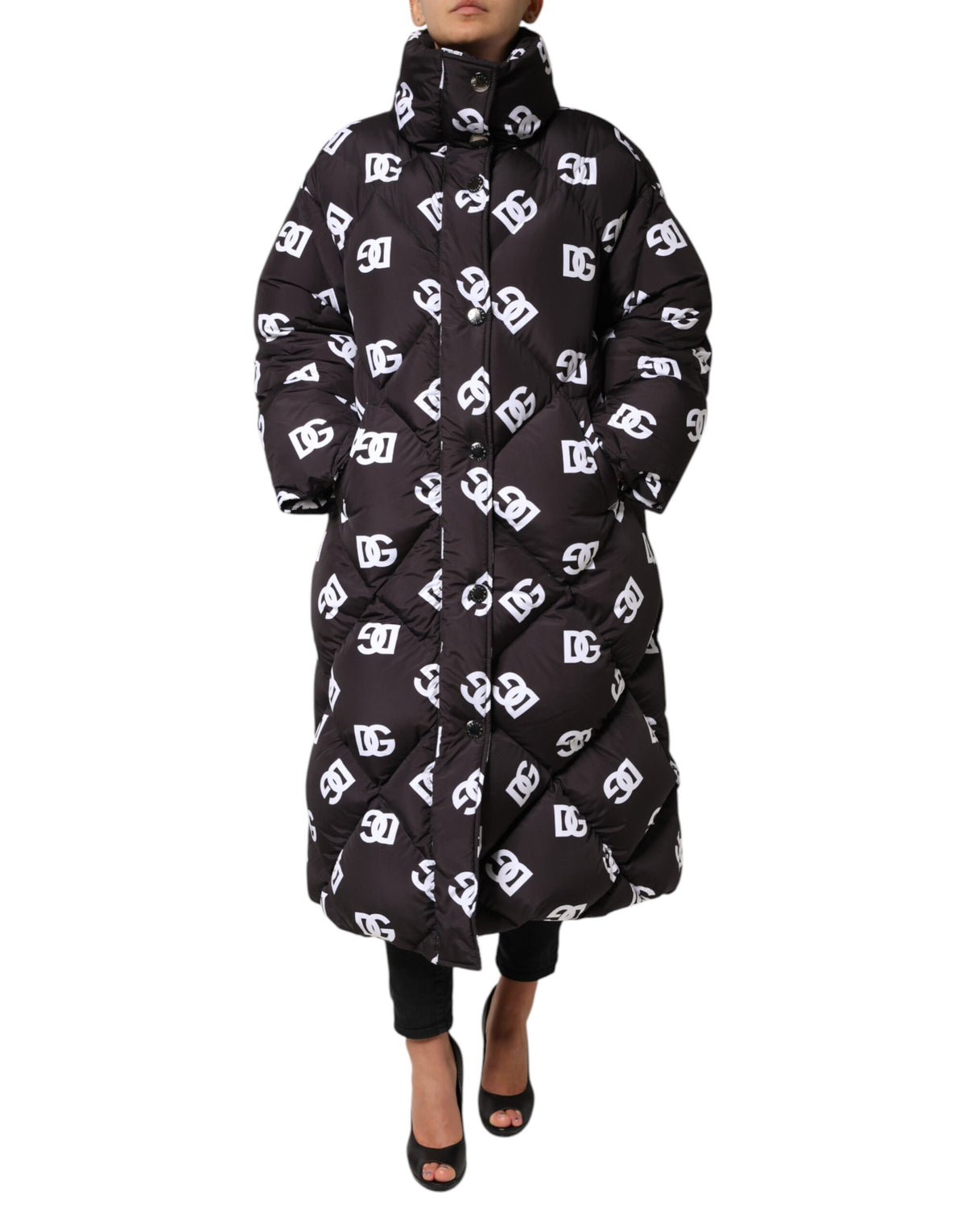 New Dolce & Gabbana Black DG Mania Puffer Quilted Long Coat Jacket