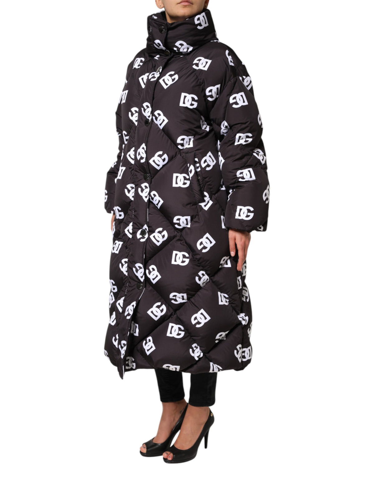 New Dolce & Gabbana Black DG Mania Puffer Quilted Long Coat Jacket