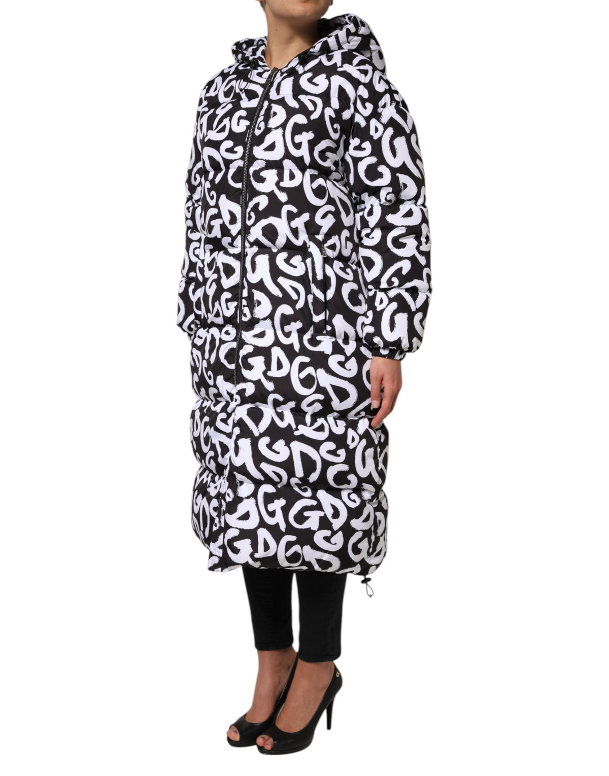 New Dolce & Gabbana Black White DG Mania Hooded Long Coat Jacket