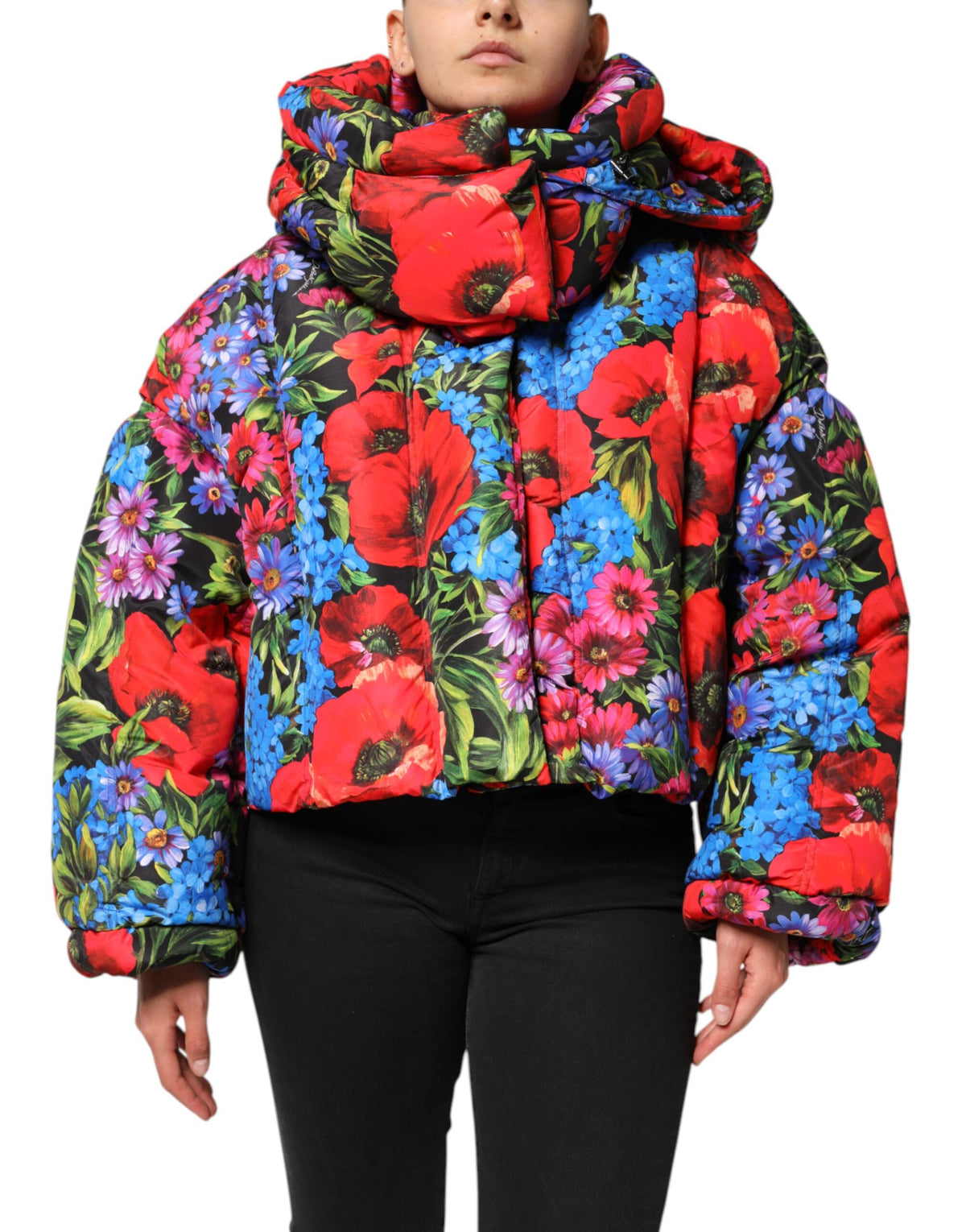New Dolce & Gabbana Multicolor Floral Hooded Puffer Coat Jacket