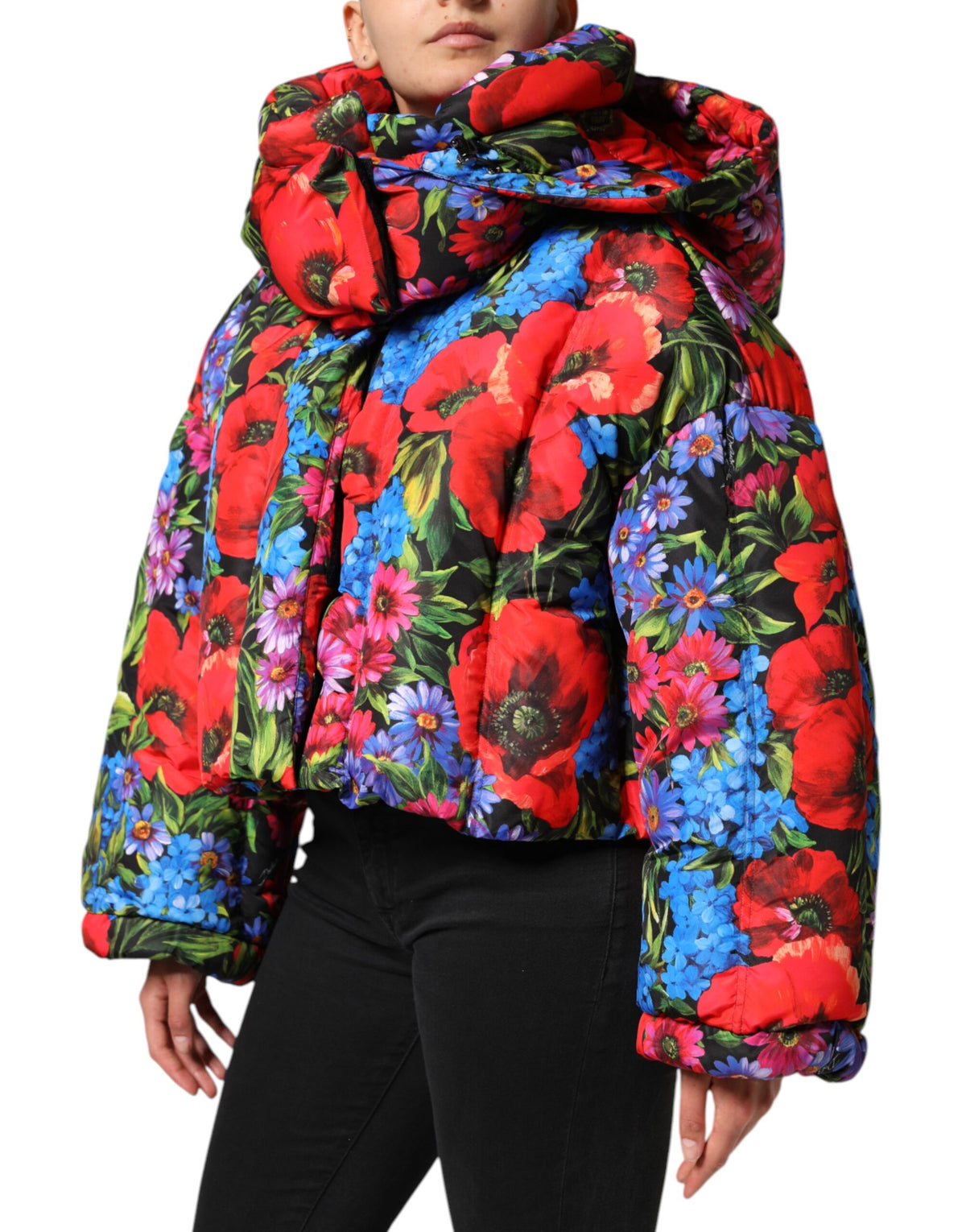New Dolce & Gabbana Multicolor Floral Hooded Puffer Coat Jacket
